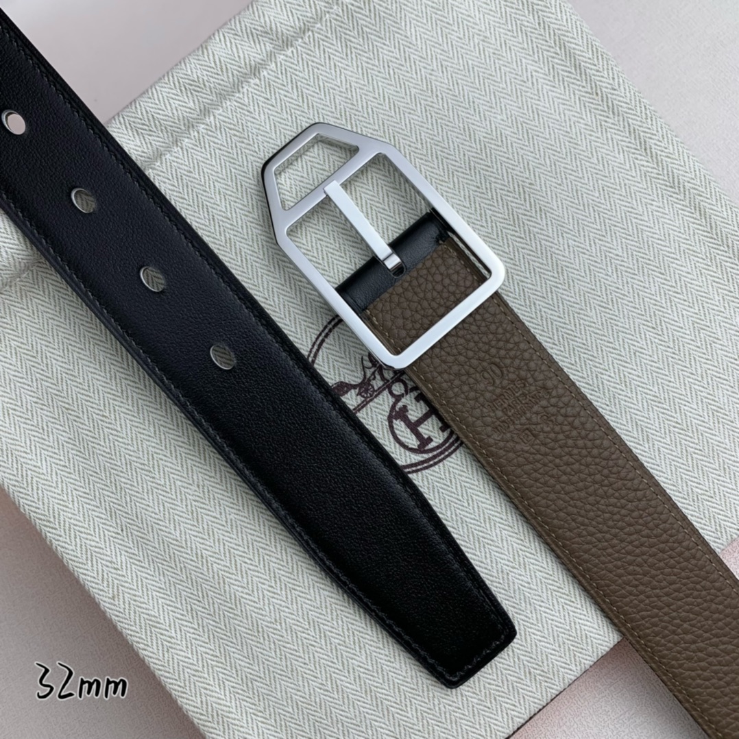   Hermès 爱马仕针扣  原单品质 进口头层牛皮 灰色荔枝纹搭配黑色平纹   32mm宽  双面可