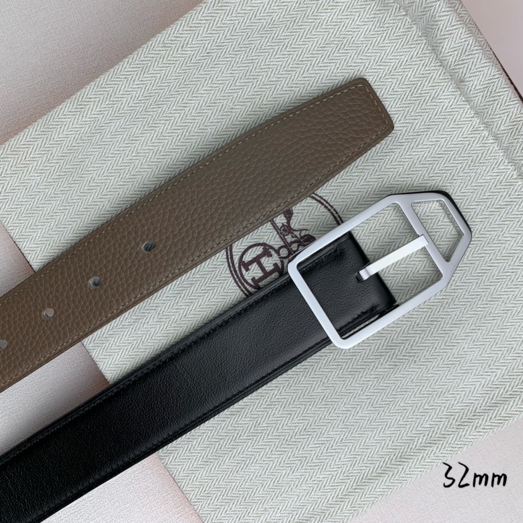   Hermès 爱马仕针扣  原单品质 进口头层牛皮 灰色荔枝纹搭配黑色平纹   32mm宽  双面可