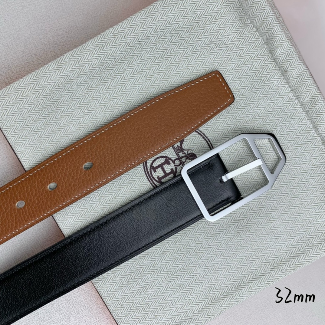   Hermès 爱马仕针扣  原单品质 进口头层牛皮 土黄色荔枝纹搭配黑色平纹   32mm宽  双面