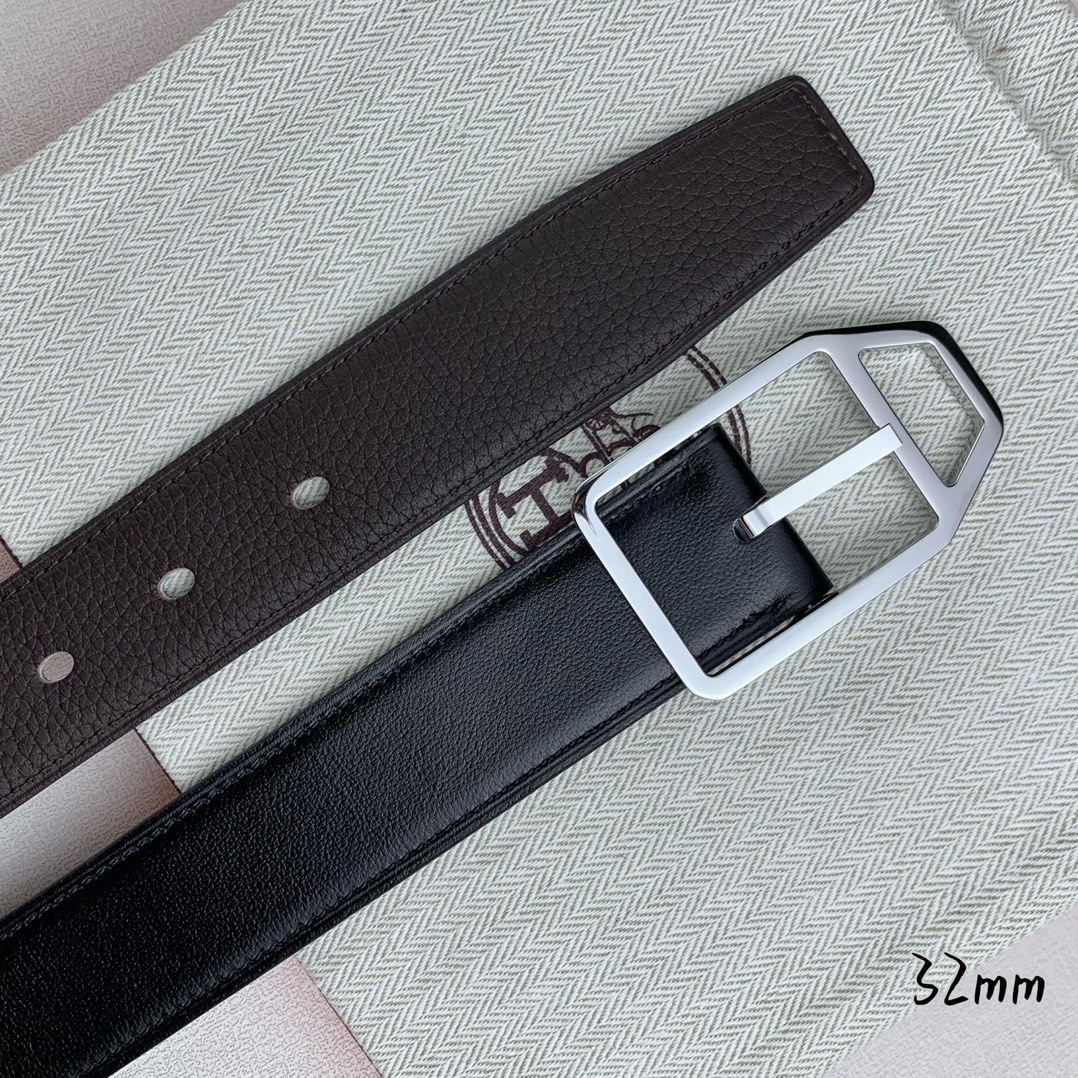   Hermès 爱马仕针扣  原单品质 进口头层牛皮 咖啡色荔枝纹搭配黑色平纹   32mm宽  双面