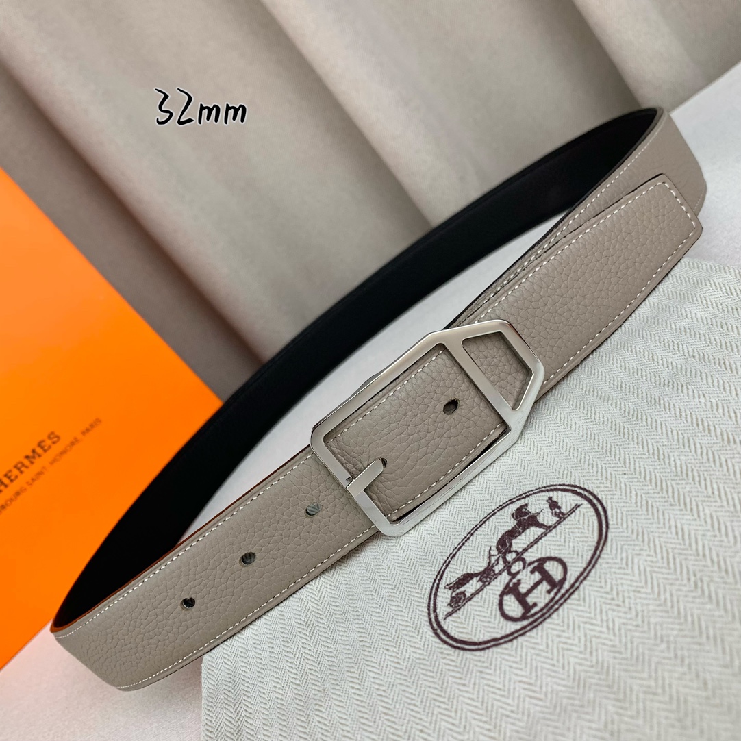  Hermès 爱马仕针扣皮带  原单品质 双面荔枝纹  黑+灰  32mm宽  双面可用  配官网经典