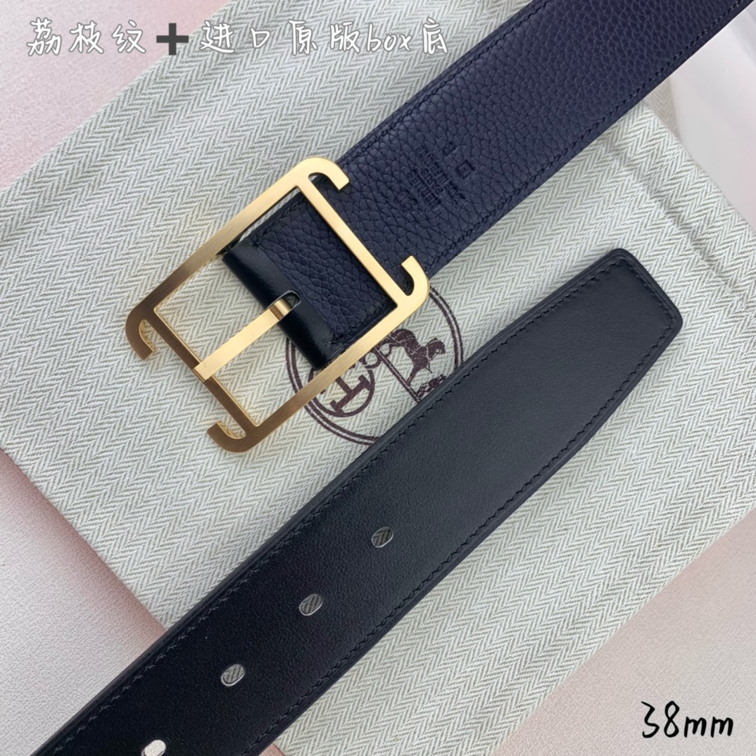 Hermès 爱马仕针扣 原单品质 进口头层牛皮 深蓝色荔枝纹