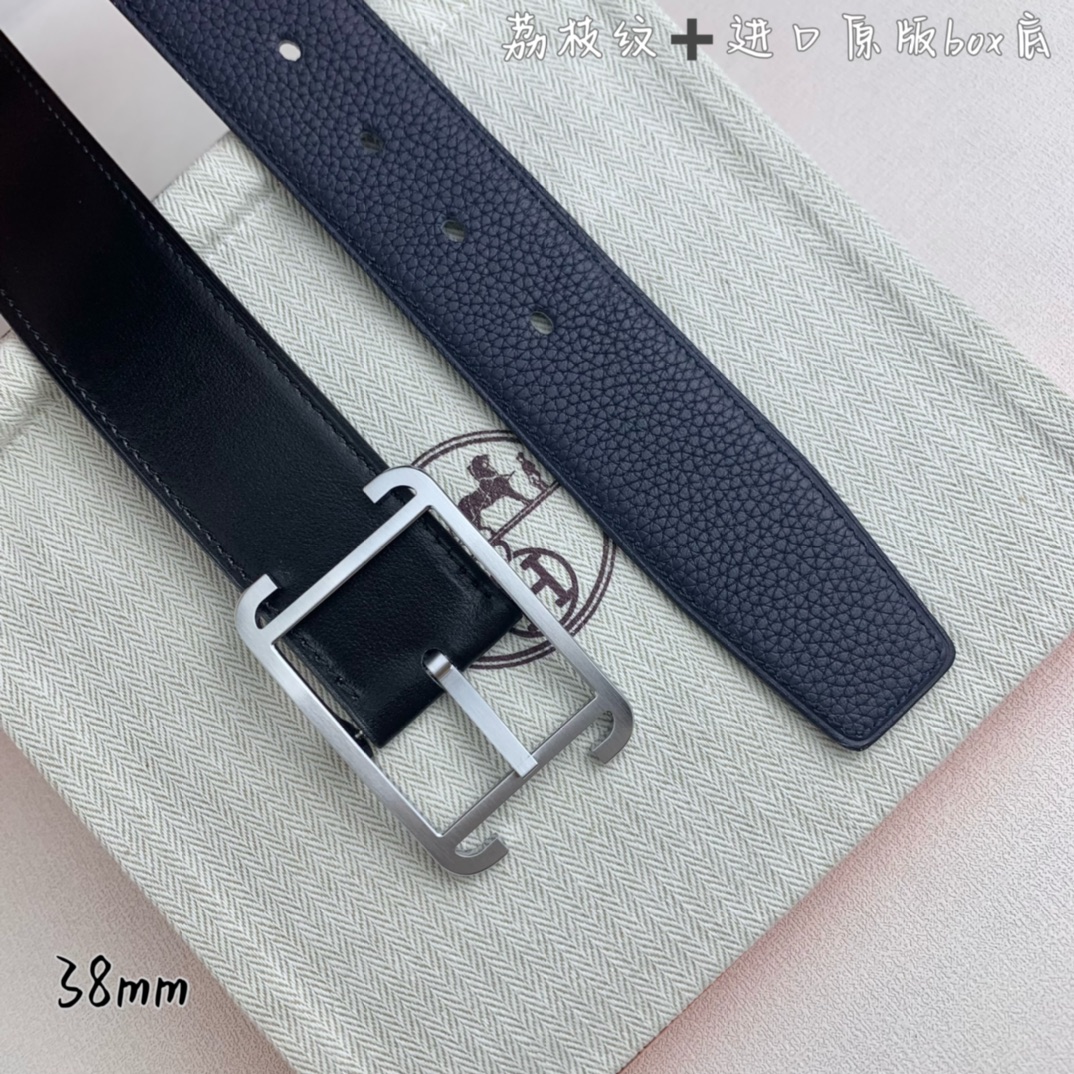 Hermès 爱马仕针扣 原单品质 进口头层牛皮 深蓝色荔枝纹