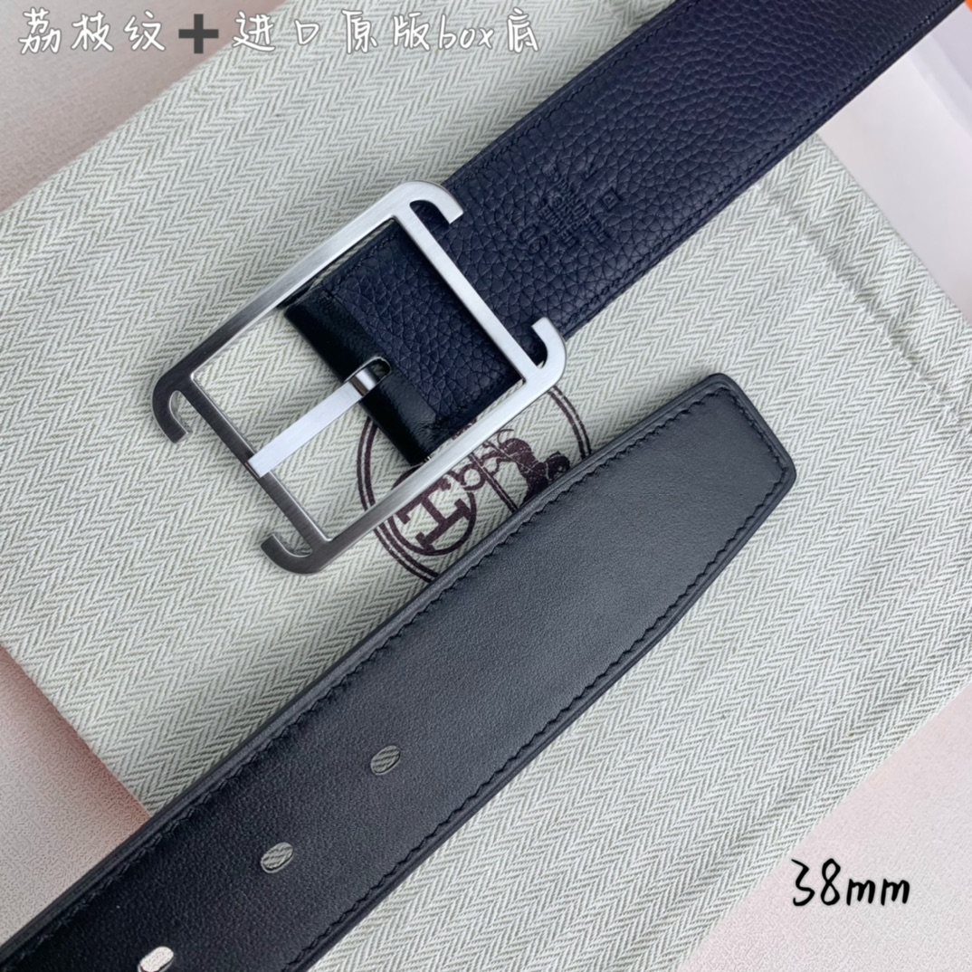 Hermès 爱马仕针扣 原单品质 进口头层牛皮 深蓝色荔枝纹