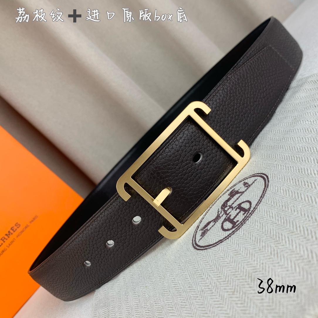 Hermès 爱马仕针扣 原单品质 进口头层牛皮 咖啡色荔枝纹