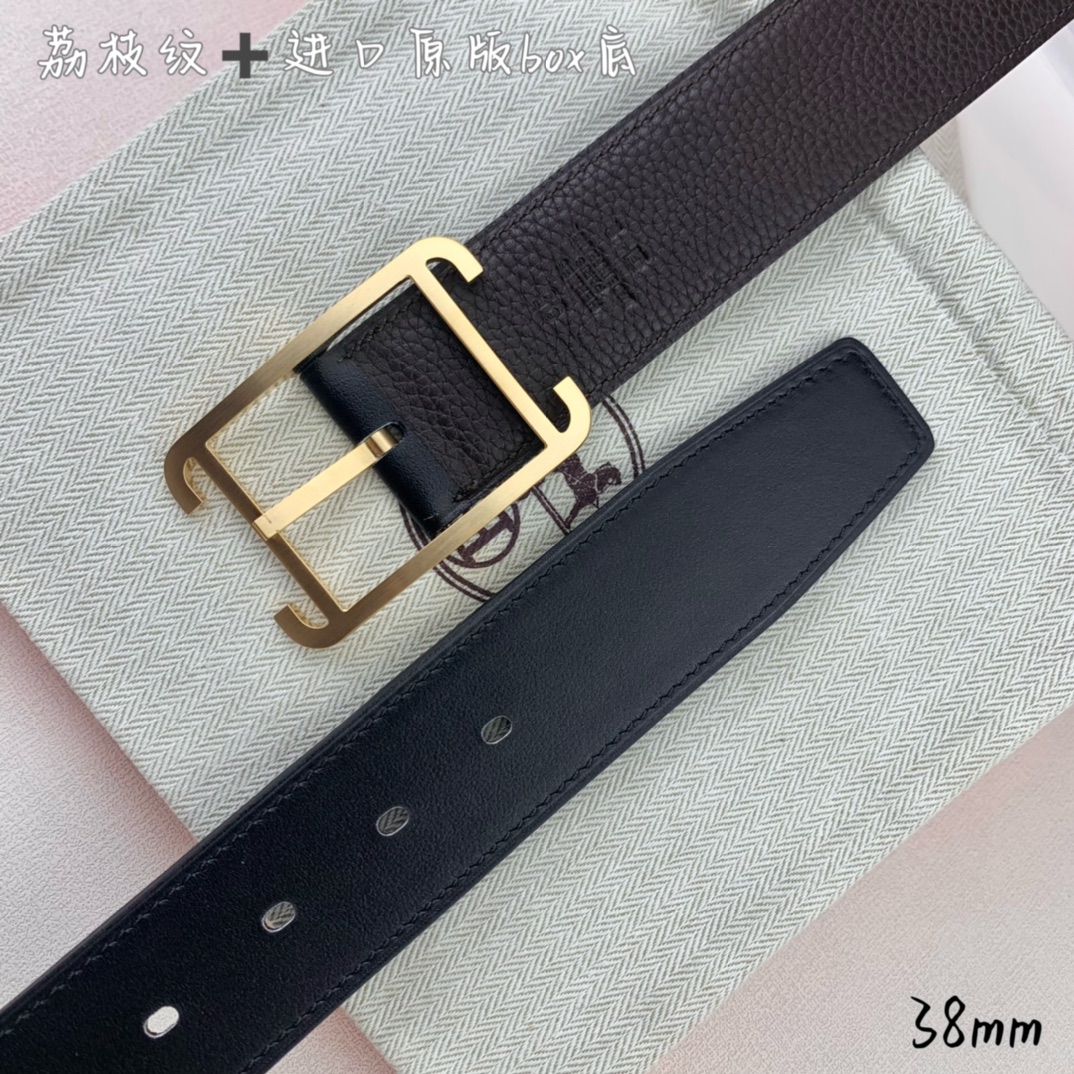 Hermès 爱马仕针扣 原单品质 进口头层牛皮 咖啡色荔枝纹