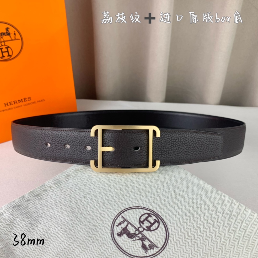 Hermès 爱马仕针扣 原单品质 进口头层牛皮 咖啡色荔枝纹