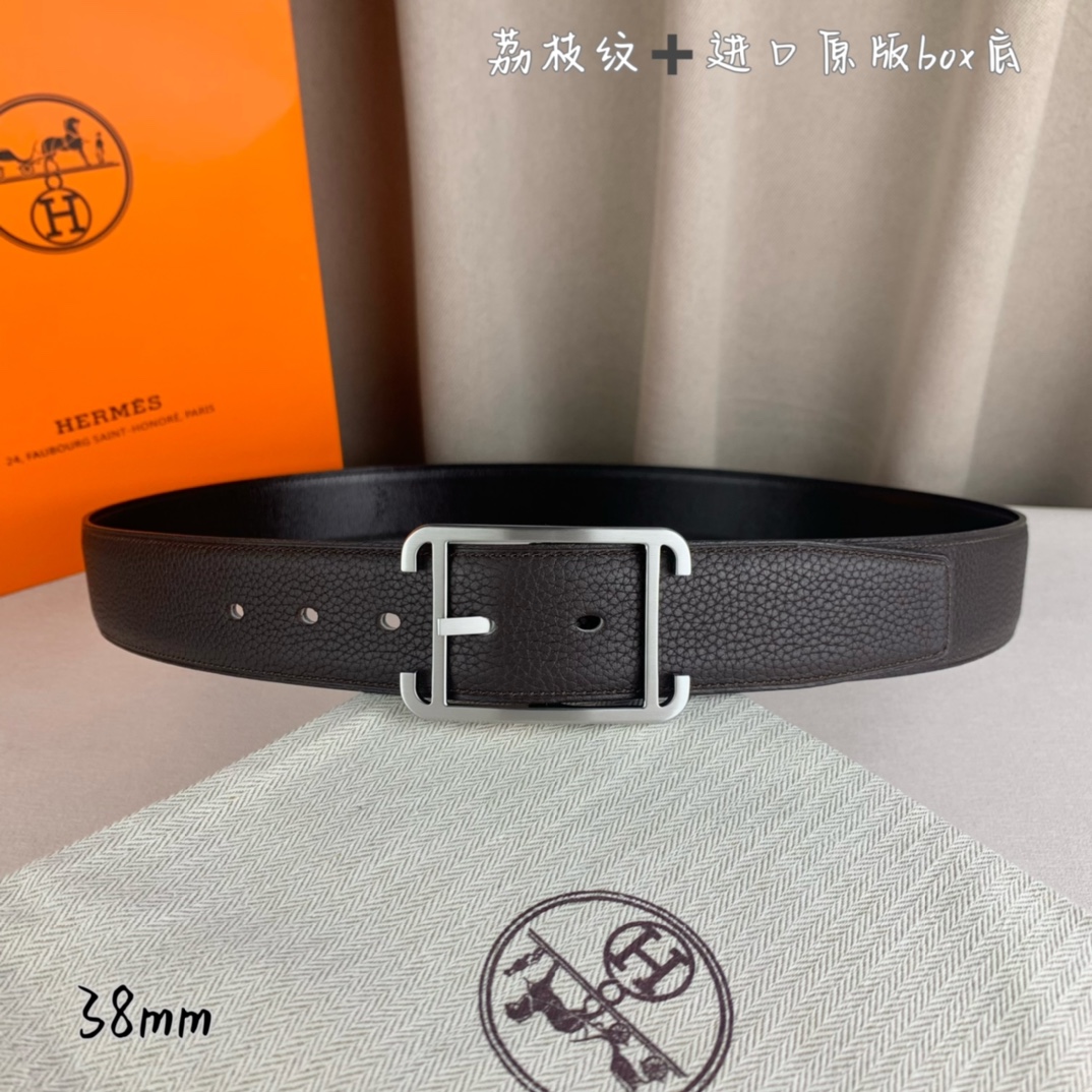 Hermès 爱马仕针扣 原单品质 进口头层牛皮 咖啡色荔枝纹