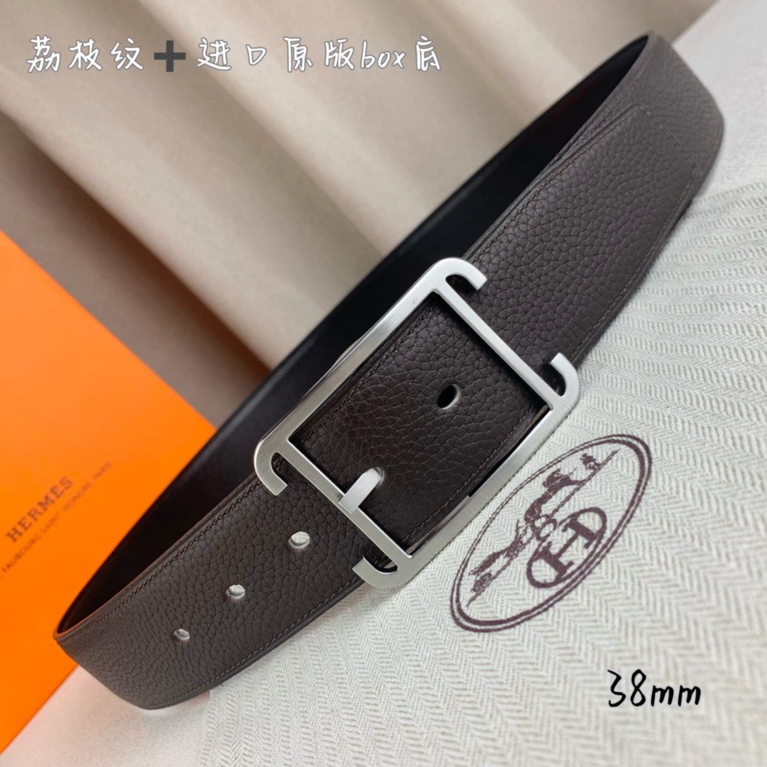 Hermès 爱马仕针扣 原单品质 进口头层牛皮 咖啡色荔枝纹