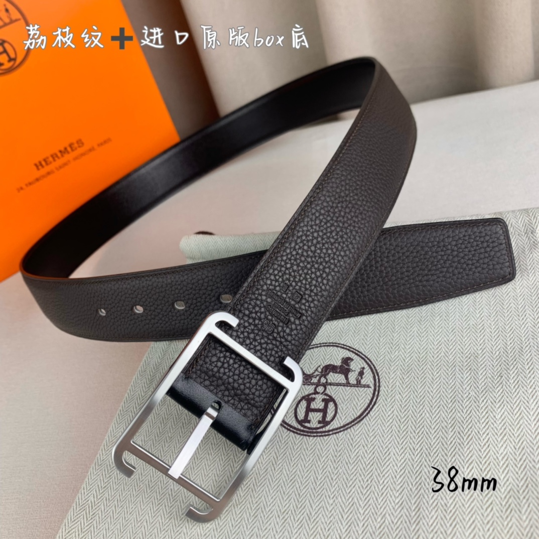 Hermès 爱马仕针扣 原单品质 进口头层牛皮 咖啡色荔枝纹