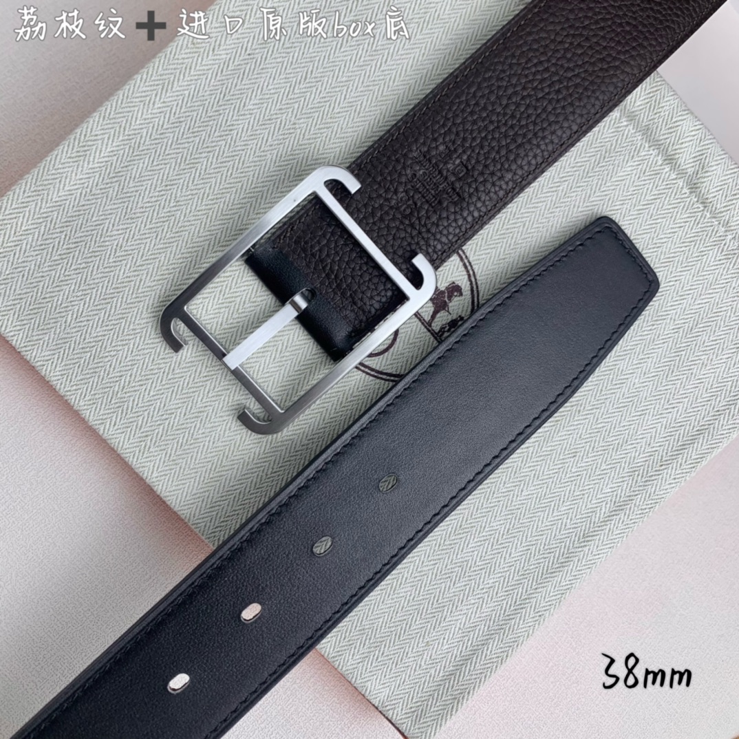 Hermès 爱马仕针扣 原单品质 进口头层牛皮 咖啡色荔枝纹
