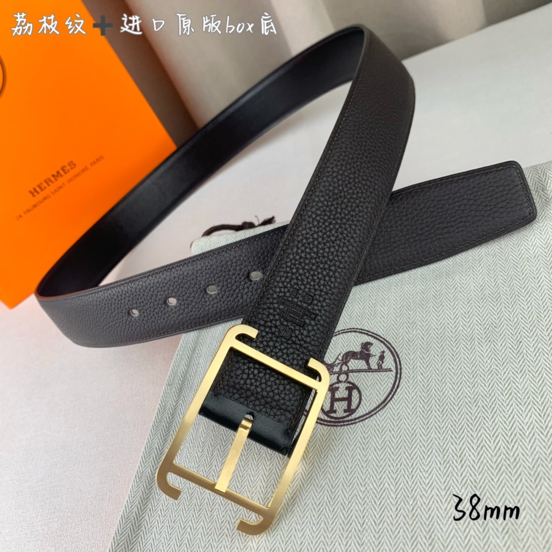 Hermès 爱马仕针扣 原单品质 进口头层牛皮 咖啡色荔枝纹