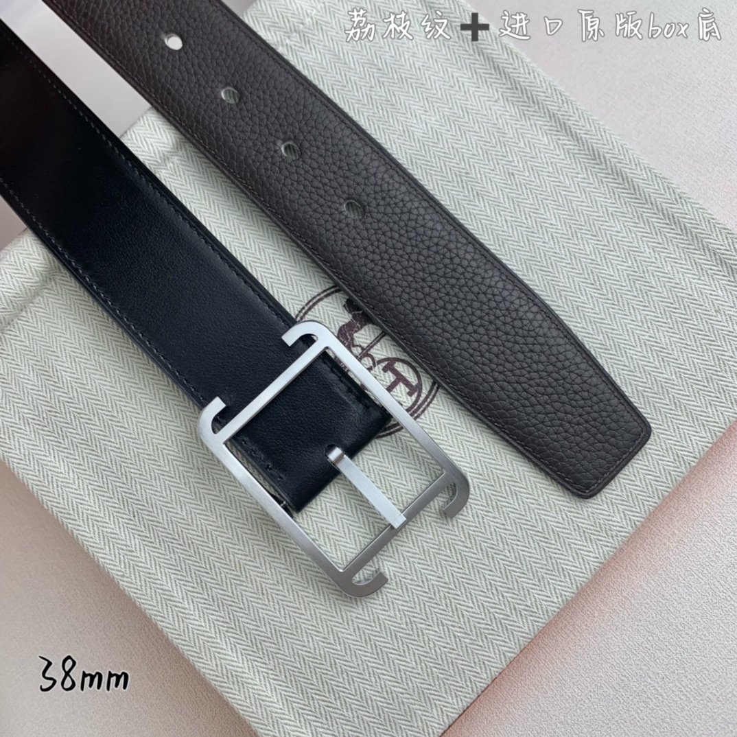 Hermès 爱马仕针扣 原单品质 进口头层牛皮 咖啡色荔枝纹