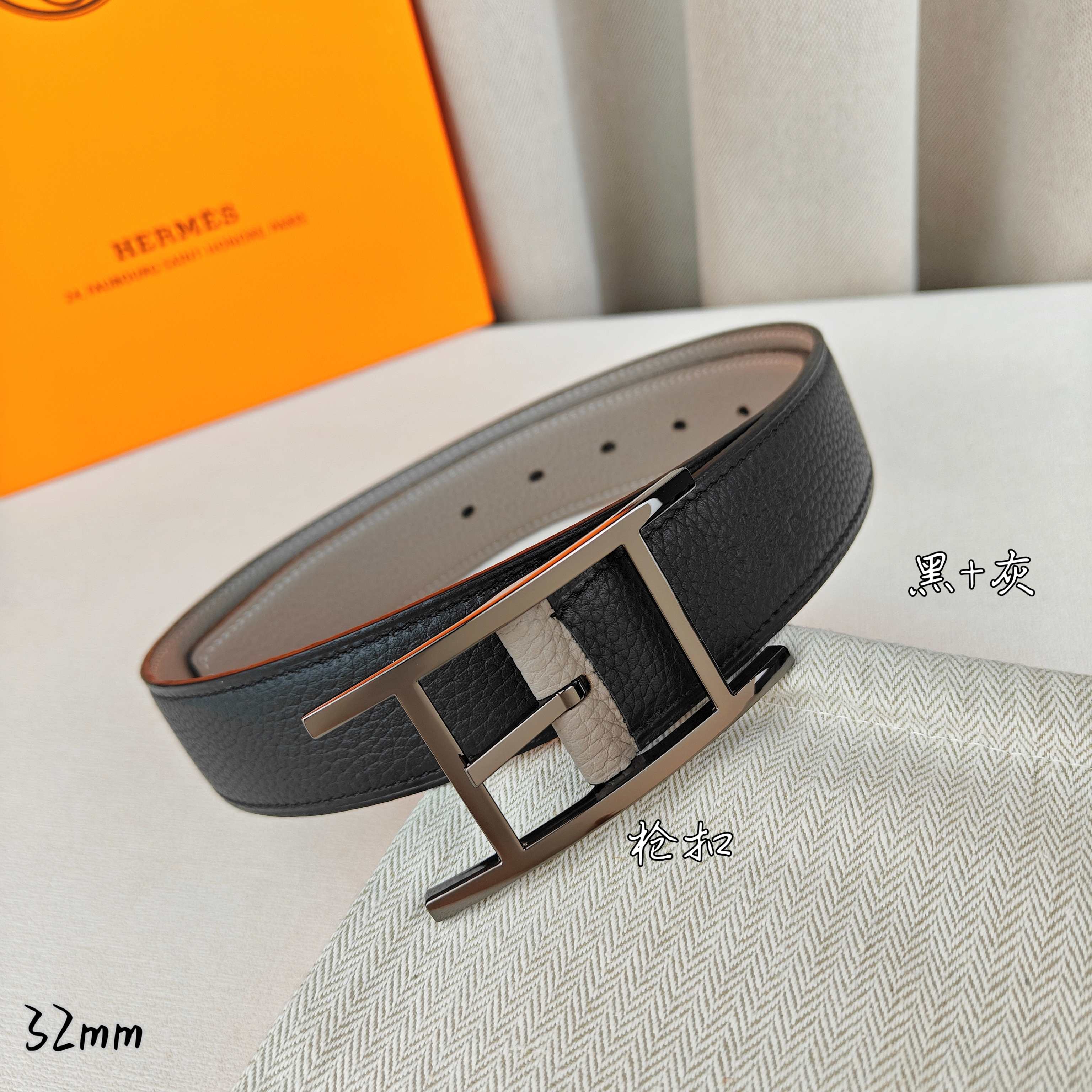 Hermès 爱马仕针扣皮带 双面荔枝纹 黑+卡其 32mm宽-Top High Quatity Cheap Sneakers Fashion Clothing Clothes Bags handbags Shoes of all Brand wholesale With The best Quality And Beautiful Price from China Factory Chinese suppliers wholesaler seller Hermès 爱马仕针扣皮带 双面荔枝纹 黑+卡其 32mm宽