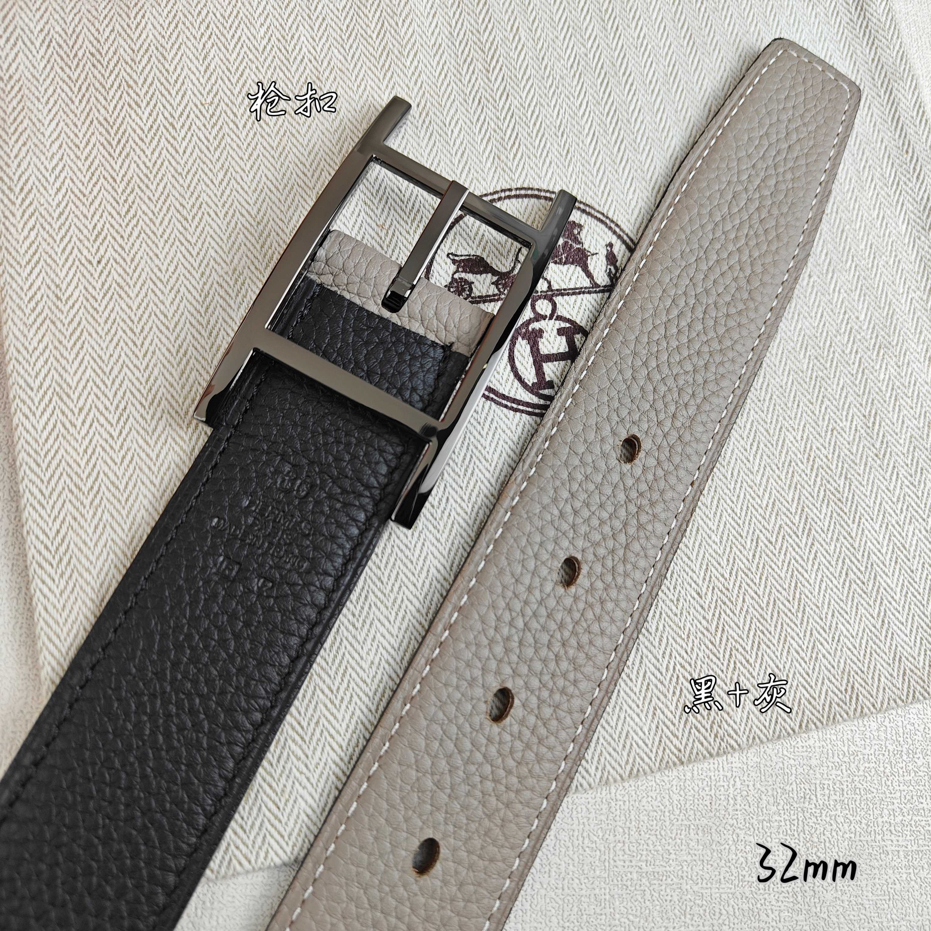 Hermès 爱马仕针扣皮带 双面荔枝纹 黑+卡其 32mm宽-Top High Quatity Cheap Sneakers Fashion Clothing Clothes Bags handbags Shoes of all Brand wholesale With The best Quality And Beautiful Price from China Factory Chinese suppliers wholesaler seller Hermès 爱马仕针扣皮带 双面荔枝纹 黑+卡其 32mm宽