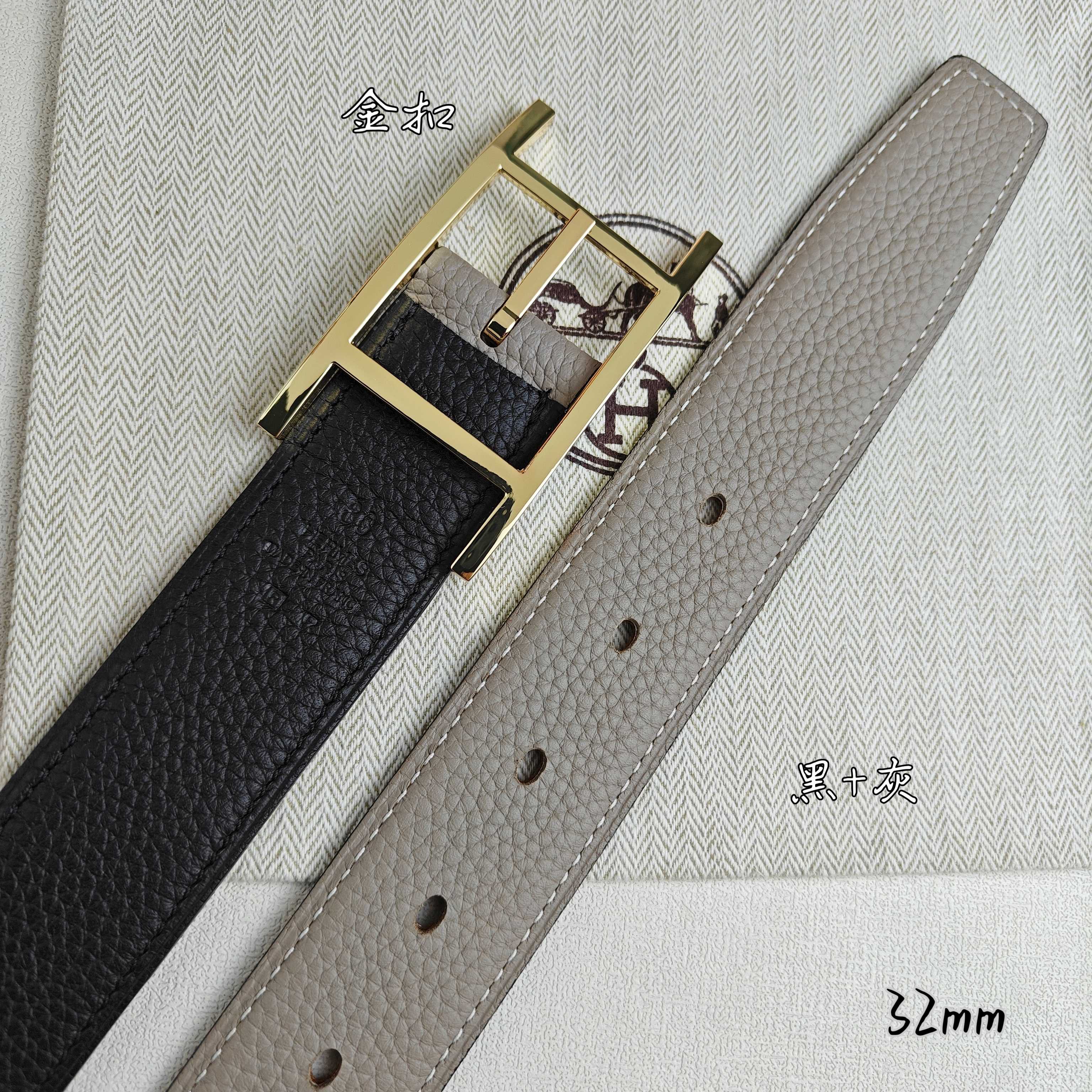 Hermès 爱马仕针扣皮带 双面荔枝纹 黑+卡其 32mm宽-Top High Quatity Cheap Sneakers Fashion Clothing Clothes Bags handbags Shoes of all Brand wholesale With The best Quality And Beautiful Price from China Factory Chinese suppliers wholesaler seller Hermès 爱马仕针扣皮带 双面荔枝纹 黑+卡其 32mm宽