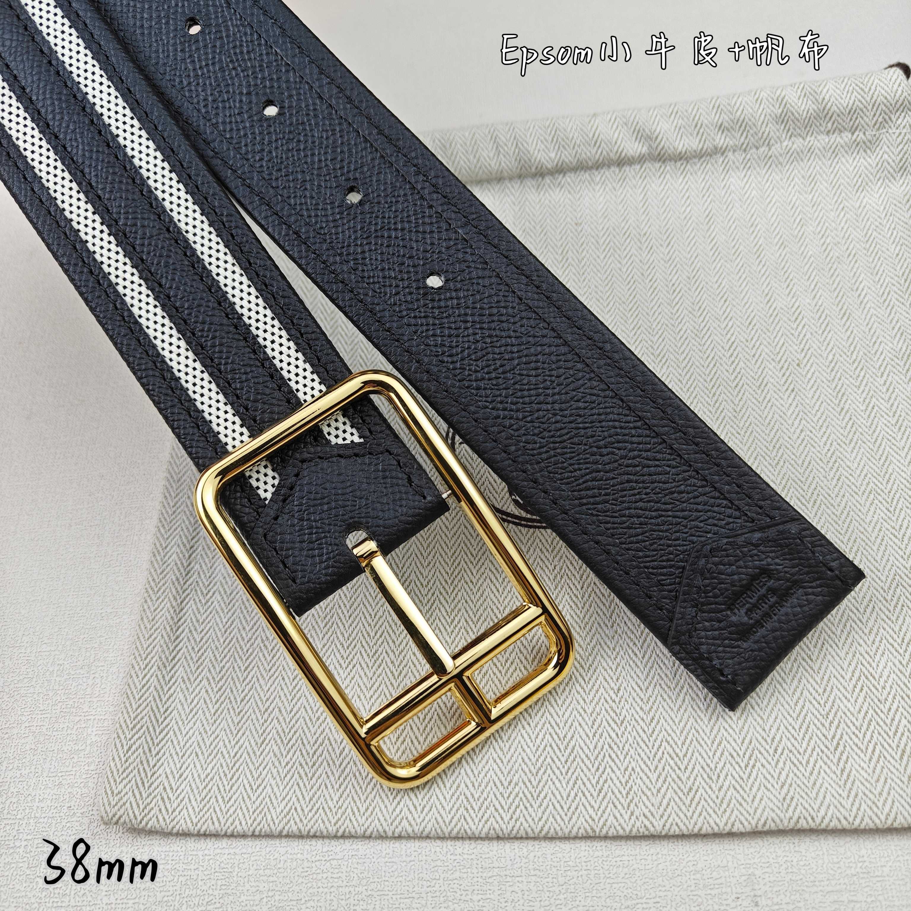  Hermès 爱马仕 新款针扣皮带  原单品质  原版EPsom小牛皮搭配帆布材质  黑色  38m