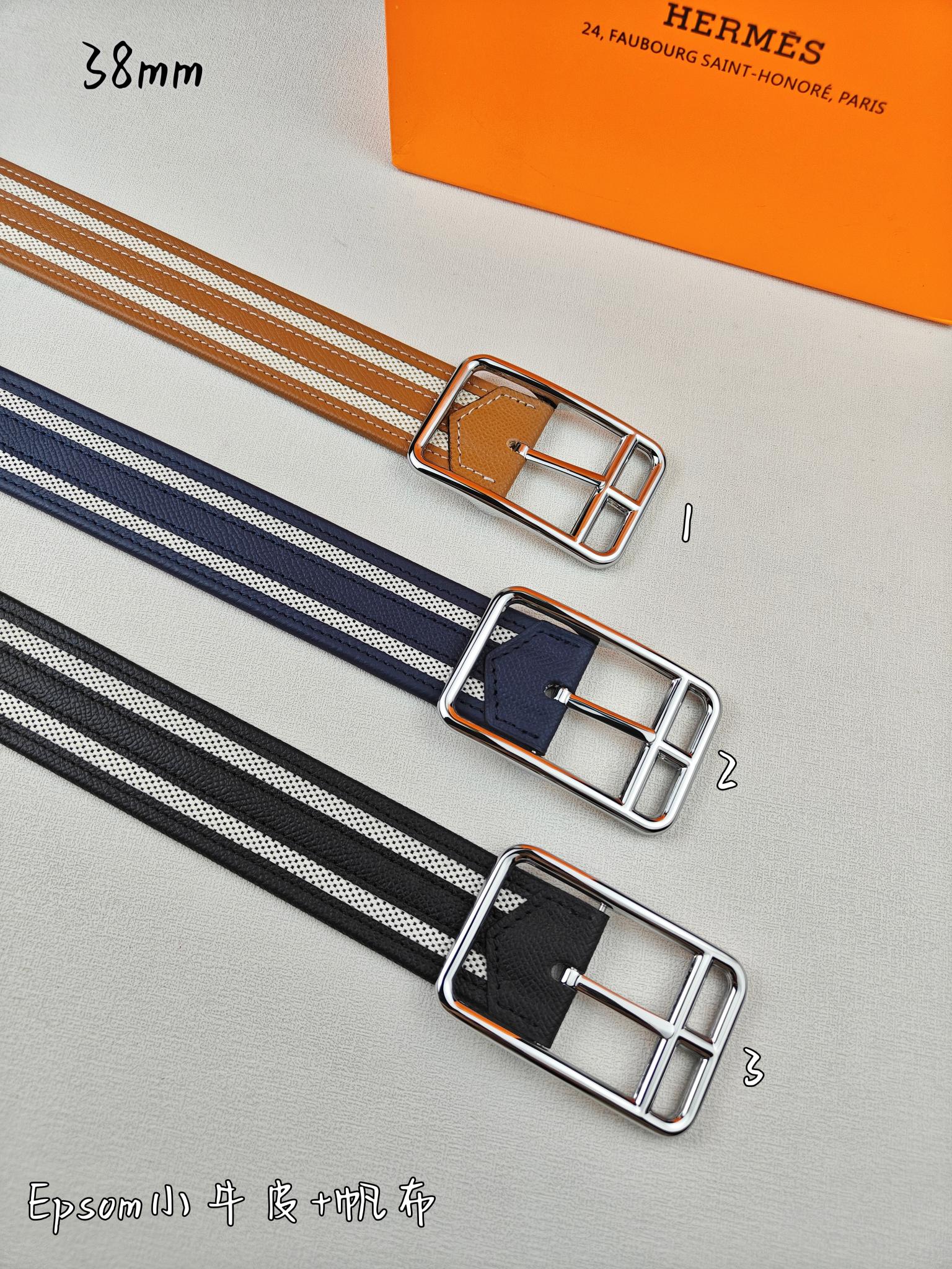   Hermès 爱马仕 新款针扣皮带  原单品质  原版EPsom小牛皮搭配帆布材质    38mm宽