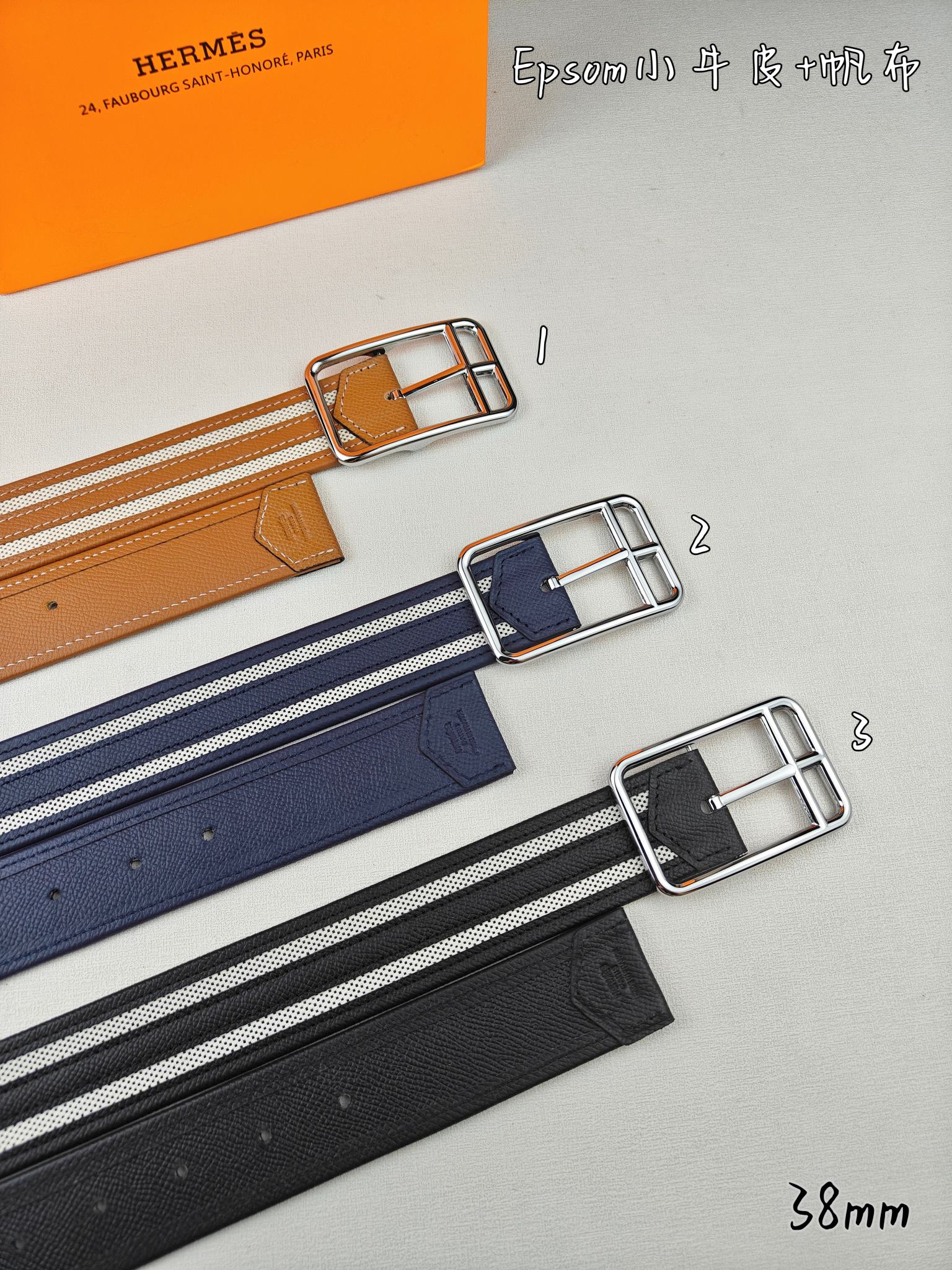   Hermès 爱马仕 新款针扣皮带  原单品质  原版EPsom小牛皮搭配帆布材质    38mm宽