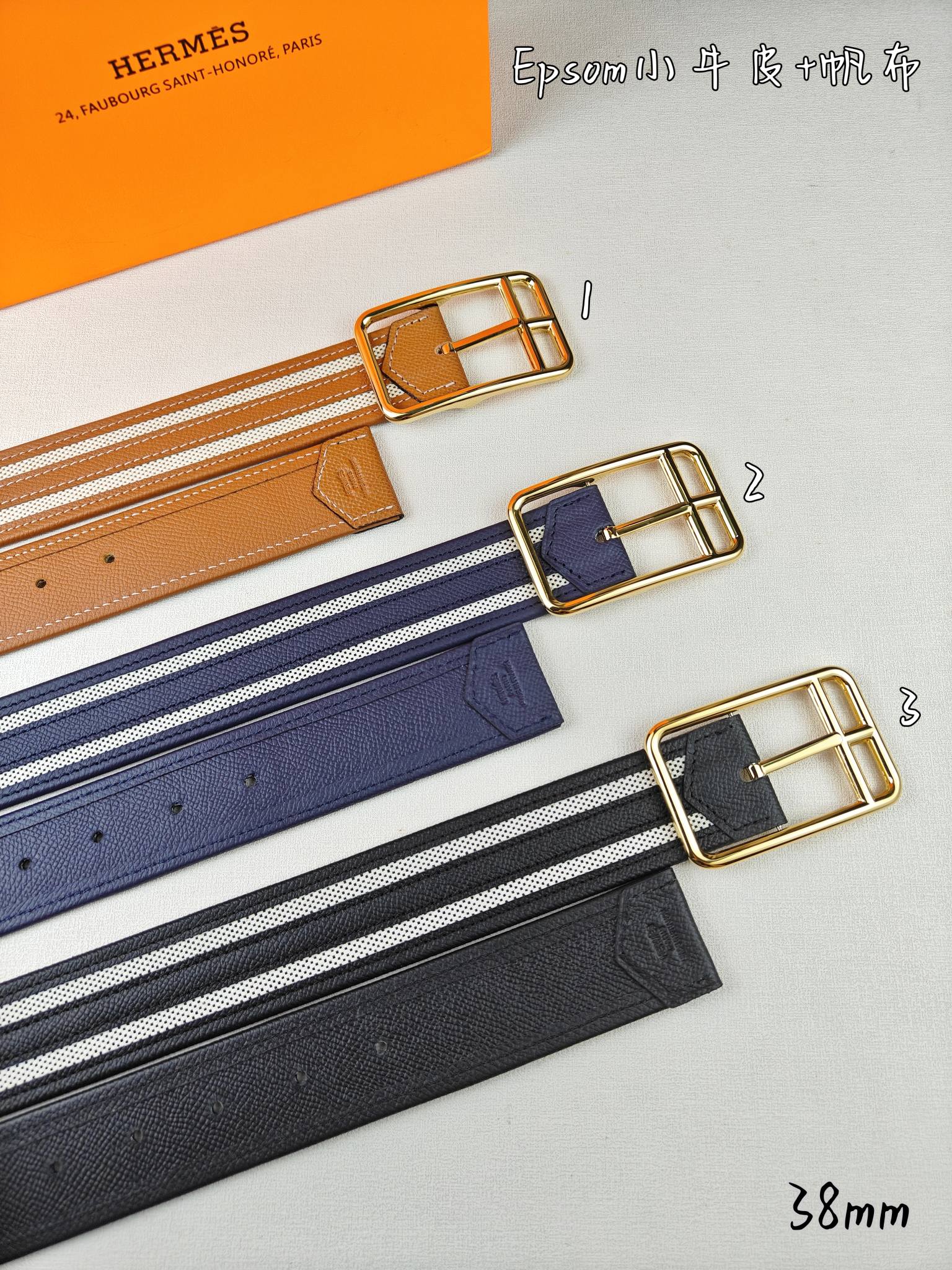   Hermès 爱马仕 新款针扣皮带  原单品质  原版EPsom小牛皮搭配帆布材质    38mm宽