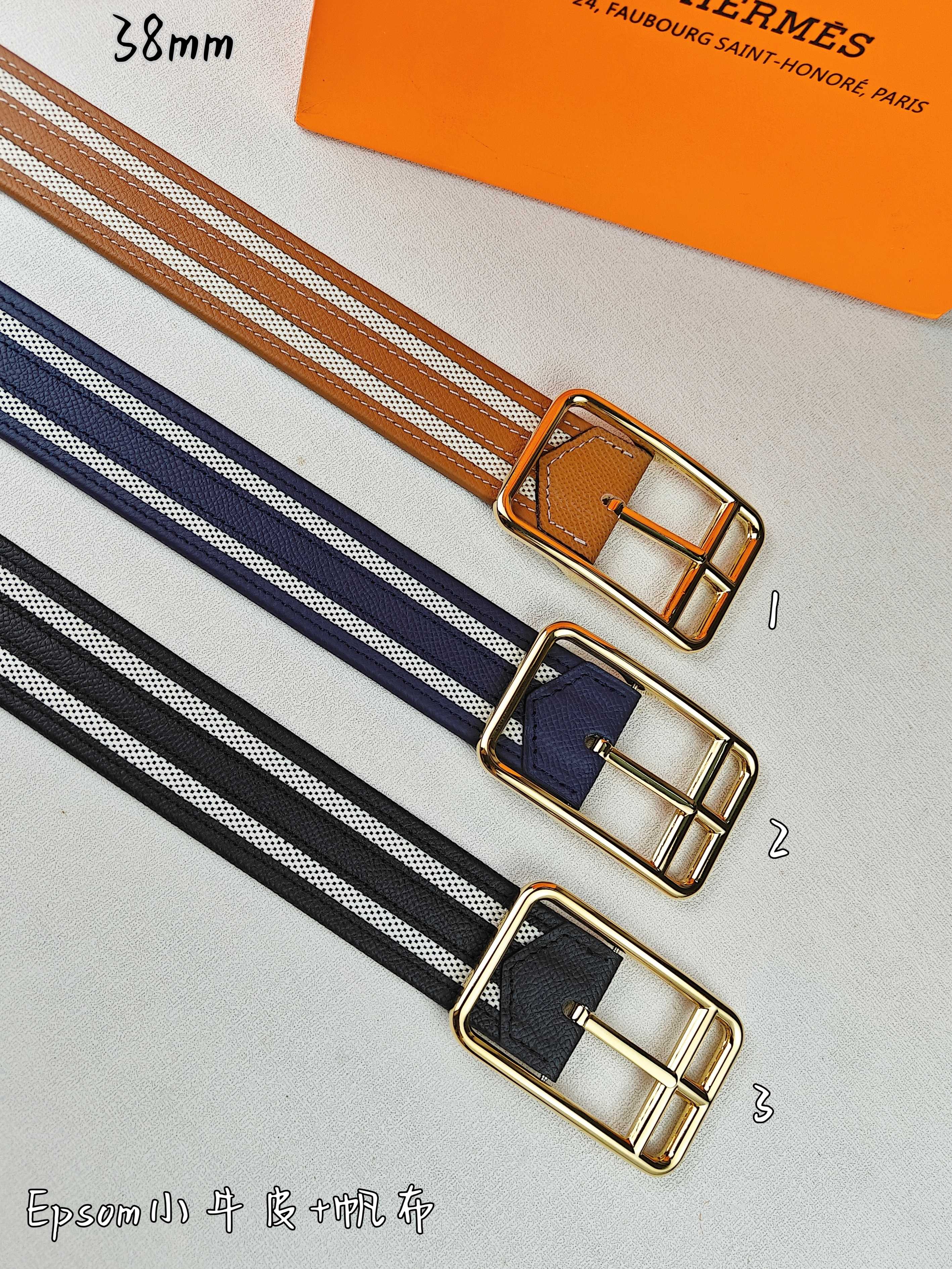   Hermès 爱马仕 新款针扣皮带  原单品质  原版EPsom小牛皮搭配帆布材质    38mm宽