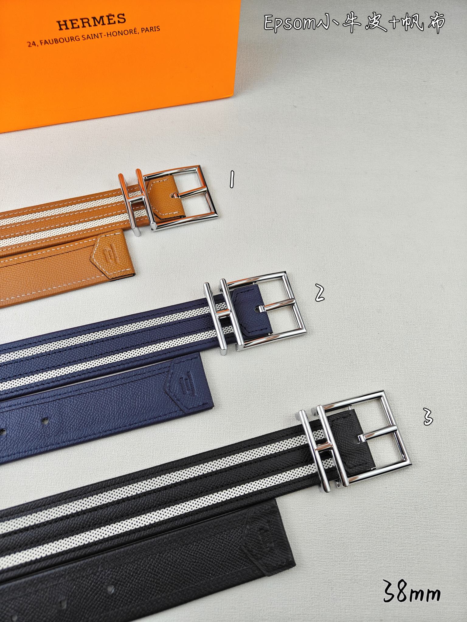   Hermès 爱马仕 新款针扣皮带  原单品质  原版EPsom小牛皮搭配帆布材质    38mm宽