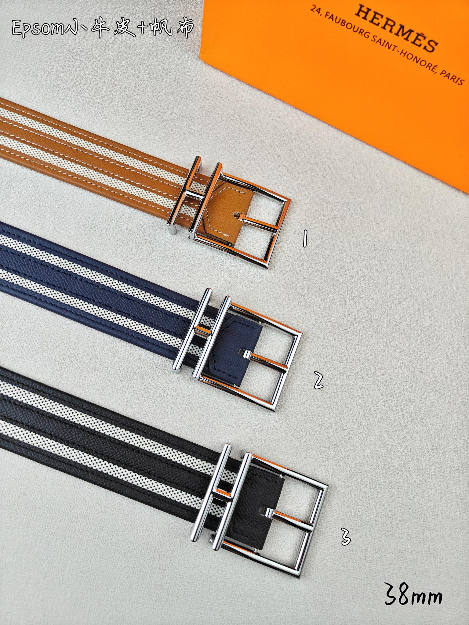   Hermès 爱马仕 新款针扣皮带  原单品质  原版EPsom小牛皮搭配帆布材质    38mm宽