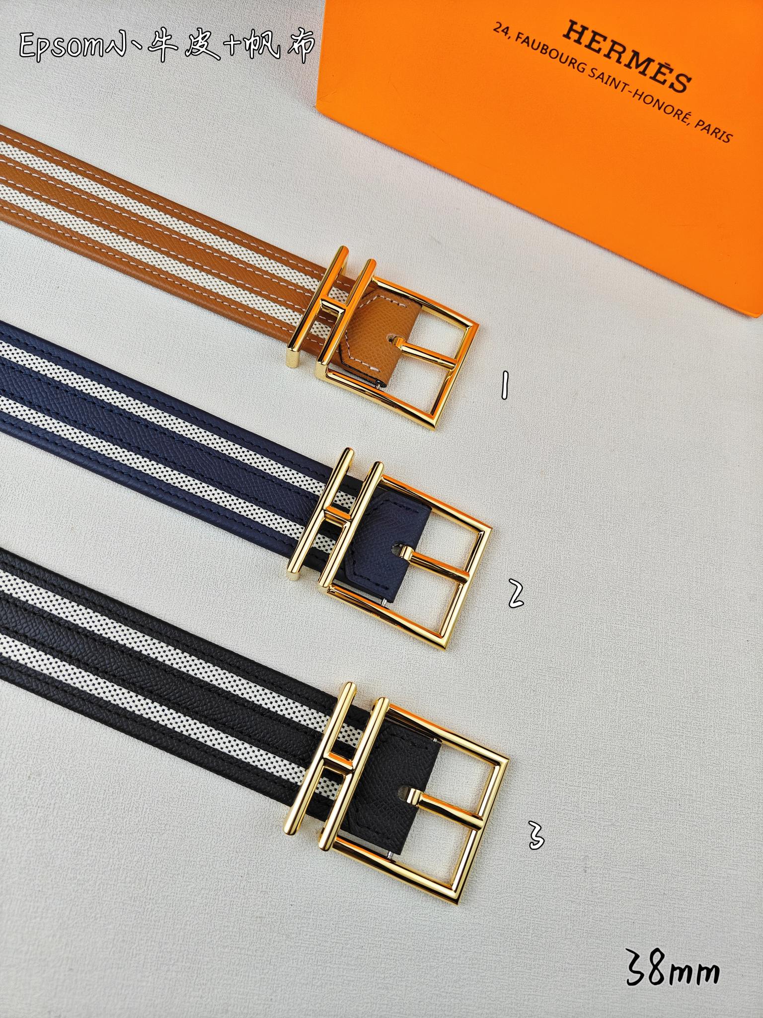   Hermès 爱马仕 新款针扣皮带  原单品质  原版EPsom小牛皮搭配帆布材质    38mm宽