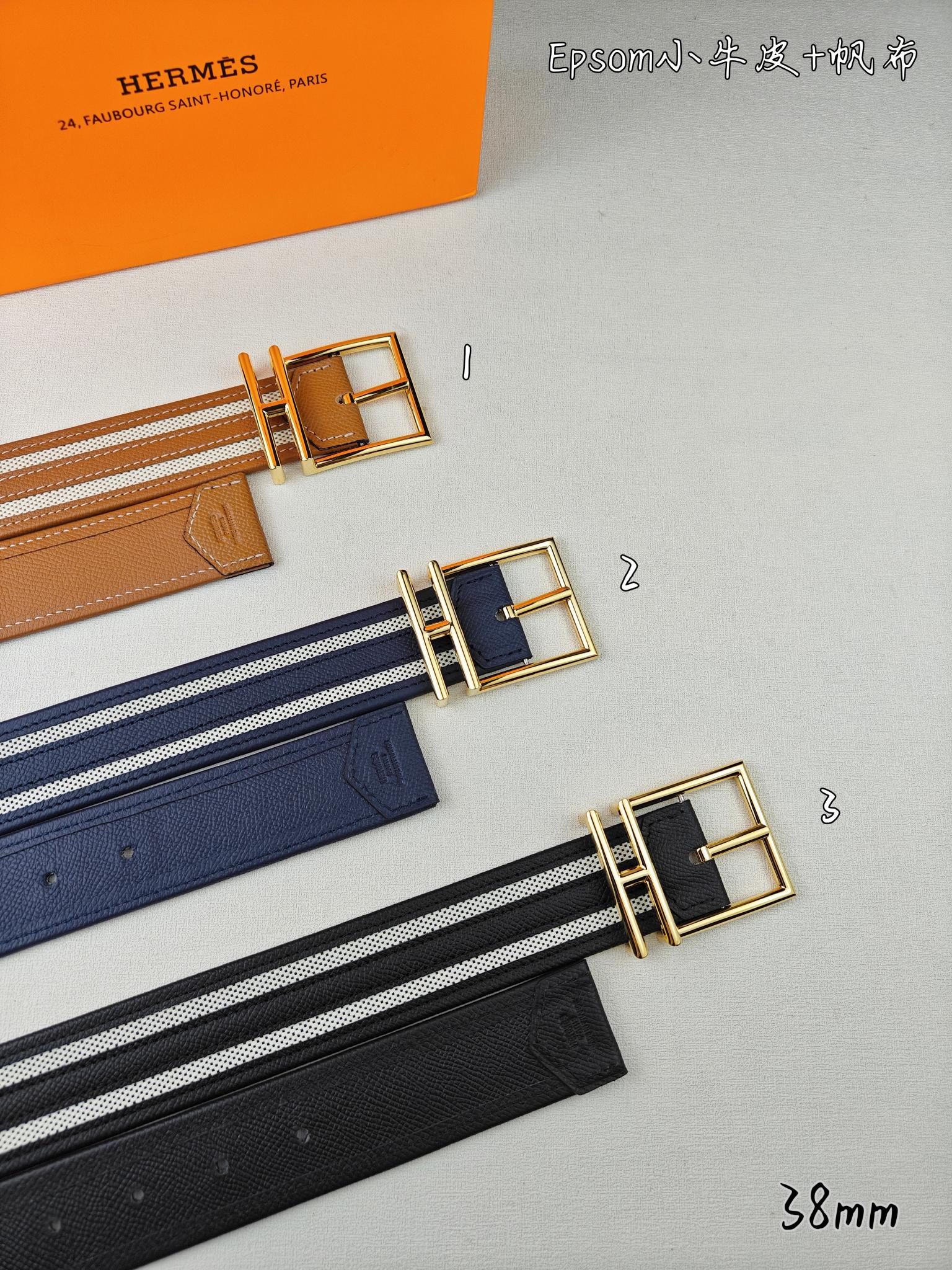   Hermès 爱马仕 新款针扣皮带  原单品质  原版EPsom小牛皮搭配帆布材质    38mm宽