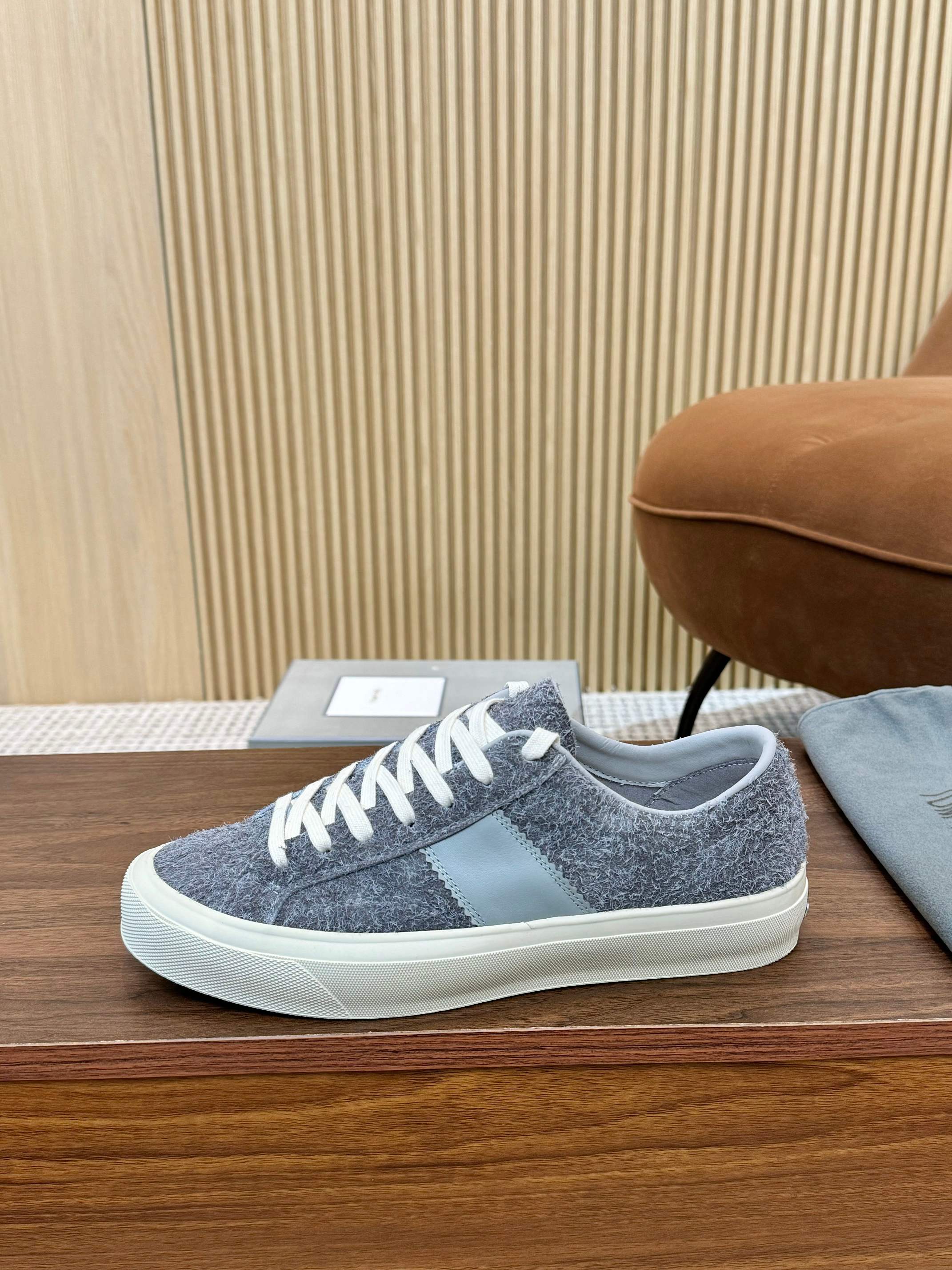 Tom Ford Men's Gray Suede Low-Top Sneakers Designer Casual Shoes