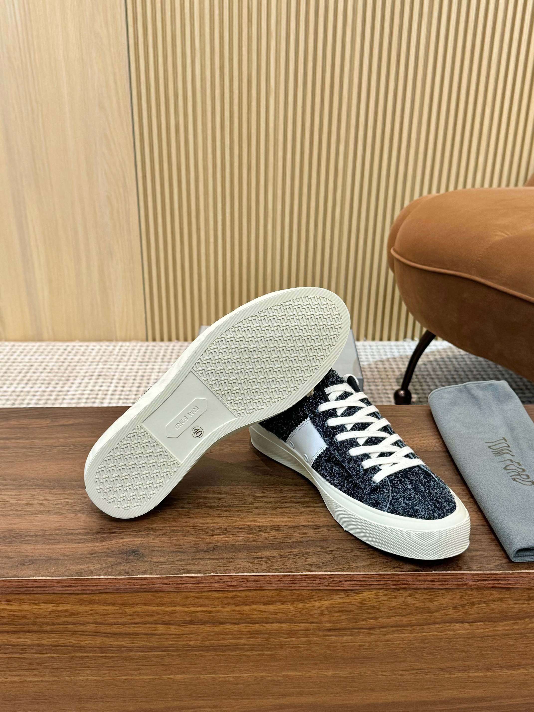 Tom Ford Men's Black and White Suede Low-Top Sneakers - Iconic Style 10 a1746411167870 1688