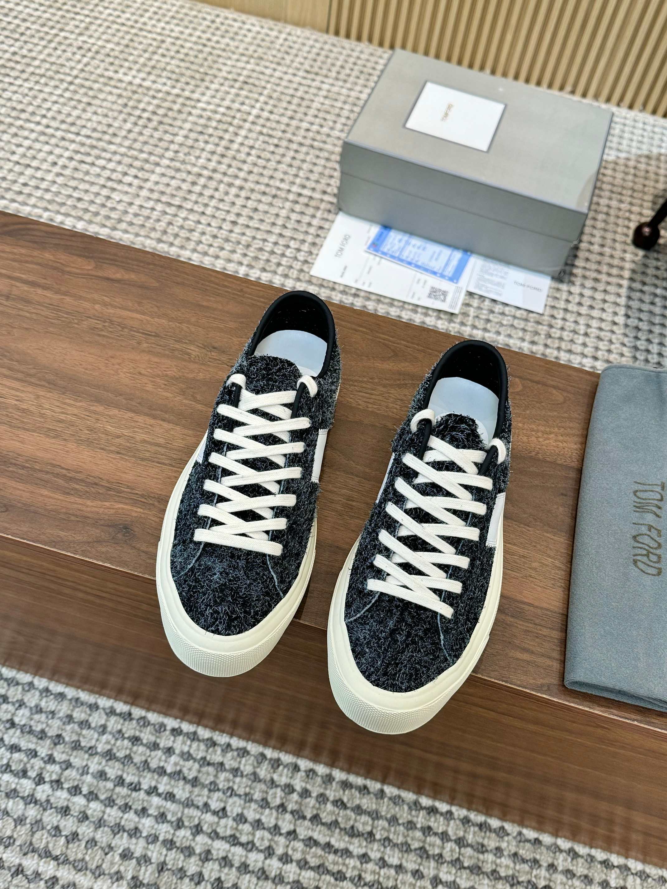 Tom Ford Men's Black and White Suede Low-Top Sneakers - Iconic Style 6 a1746411168122 5605
