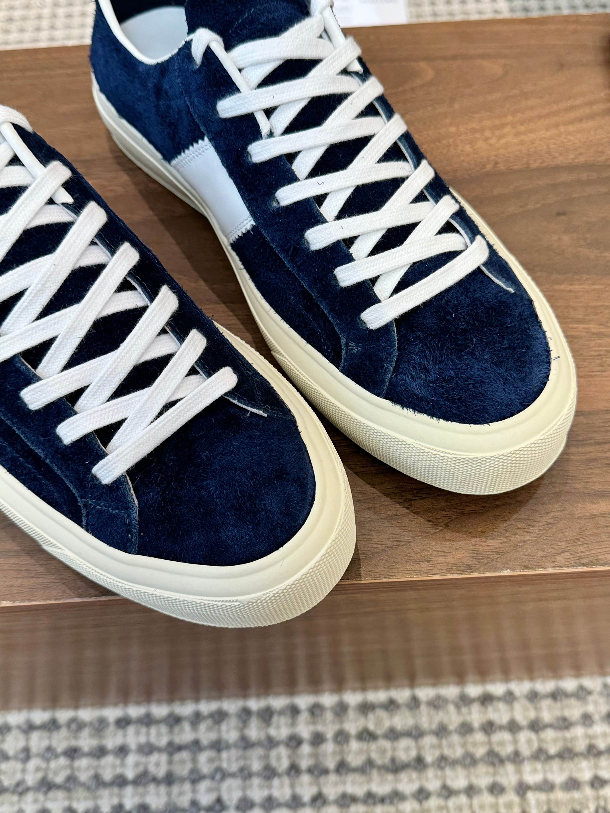 Tom Ford Men's Navy Blue Suede Low Top Sneakers with White Accents 4 a1746411228983 3283