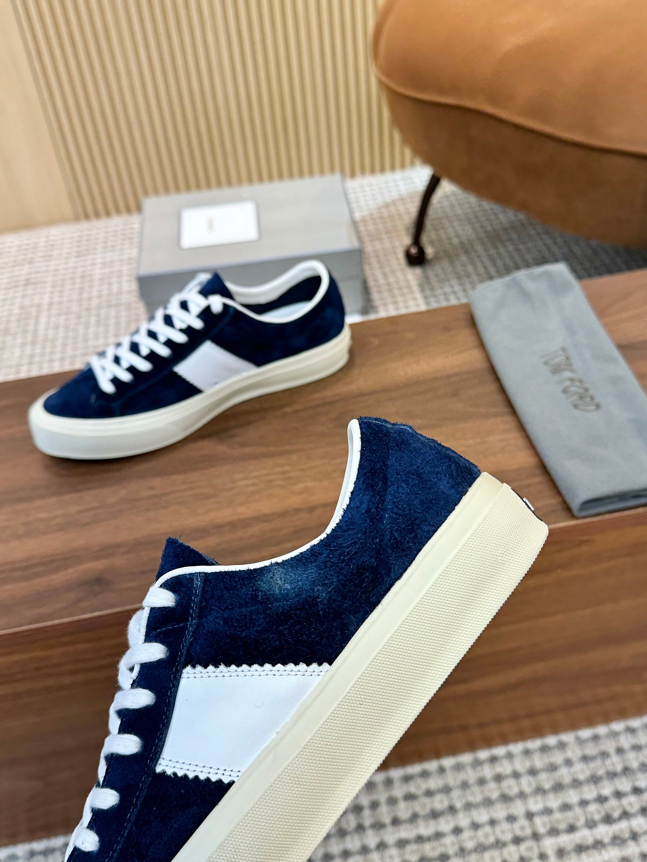 Tom Ford Men's Navy Blue Suede Low Top Sneakers with White Accents 10 a1746411231673 8548