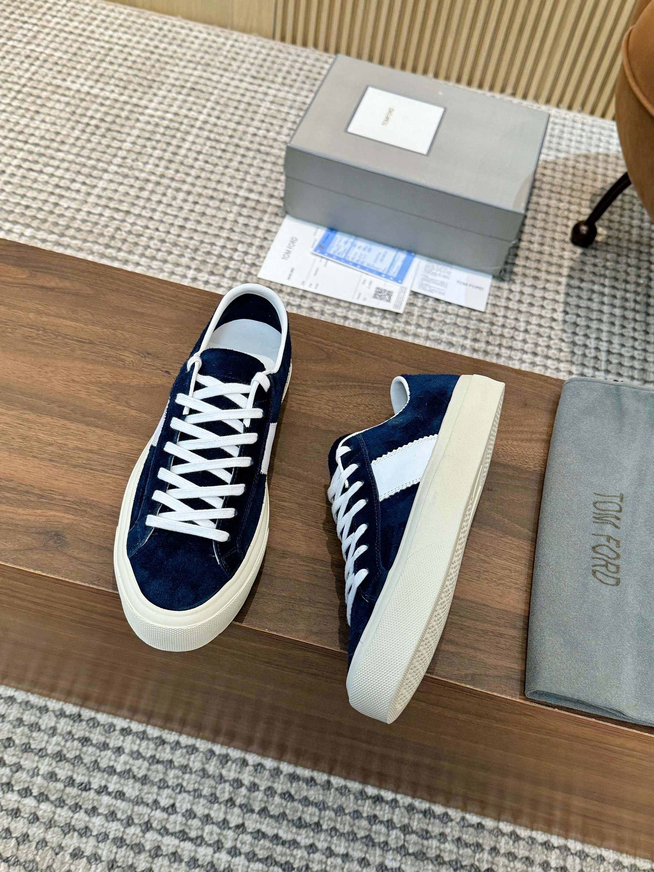 Tom Ford Men's Navy Blue Suede Low Top Sneakers with White Accents 9 a1746411232598 5513