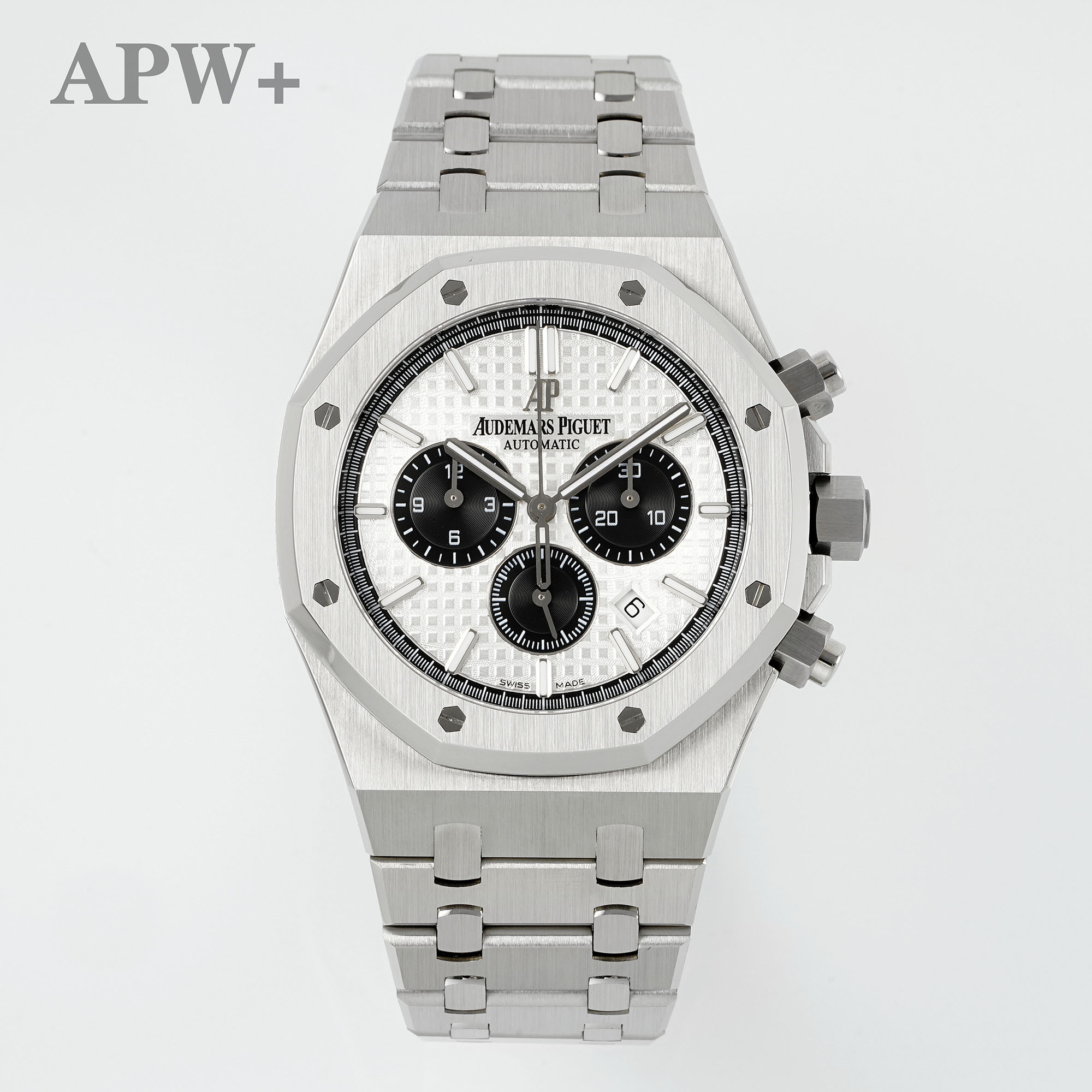 NO:385316,A big attack!  !  !  AW+ (Steel King) exclusive thickness is consistent with the original version 1 Audemars Piguet 263310R Royal Oak Multifunctional Chronograph Mechanical Watch 41MMI Market Exclusive All-in-One Machine Features 1: Exclusive development functions of movement are all matched with original 3 digits scored 6 digits small seconds 9 digits timing. Features 2: Three eyes are completely matched with the central axis) Features 3 thickness is exactly consistent with the original version and achieved 11mm!  !  !  Features 4 power storage 42 hours Dandong Peacock movement is very stable!  !  !  Feature 5: The frame structure of the case strap is as good as the original, and the assembly method is the same as the original. The mirror is a sapphire double-sided high-transparent glass mirror. It is placed at the same angle as the original product, maintaining the same transparent and brightness, and a consistent anti-glare effect! The case is made of stainless steel, with original data opening and top-level polishing, and is close to the original. After brushing and partial polishing, it flickers and shows a unique temperament of exquisite and toughness! Functions are restored one by one, three-eye distance, movement thickness, complete with original version,, audemars19860909重磅来袭！！！AW+（钢王)独家厚度与原装一致版本一爱彼263310R皇家橡树 多功能计时机械腕表41MMI市场独家一体机  特点1:机芯独家研发功能全部对版原装3位计分6位小秒9位计时 特点2:三眼距离中心轴完全对版原装) 特点3厚度和原版完全一致做到 11mm！！！ 特点4动力存储42小时 丹东孔雀机芯非常稳定！！！ 特点5:表壳表带结构跟足原装正品,装配方式原装一致,镜面和正品一样采用的是蓝宝石双面高透玻璃镜面,和正品放在同一下角度对比,保持一样的通透明亮度,一致的防炫光效果!表壳精钢材质,采用原装数据开模,顶级打磨,不管是纹路还是质感都接近原装,通过拉丝和部分抛光打磨处理之后,忽明忽暗展现出精致而硬气的独特气质! 功能一比一全部还原 三眼距离 机芯厚度 完全对版原装,,audemars,Watch