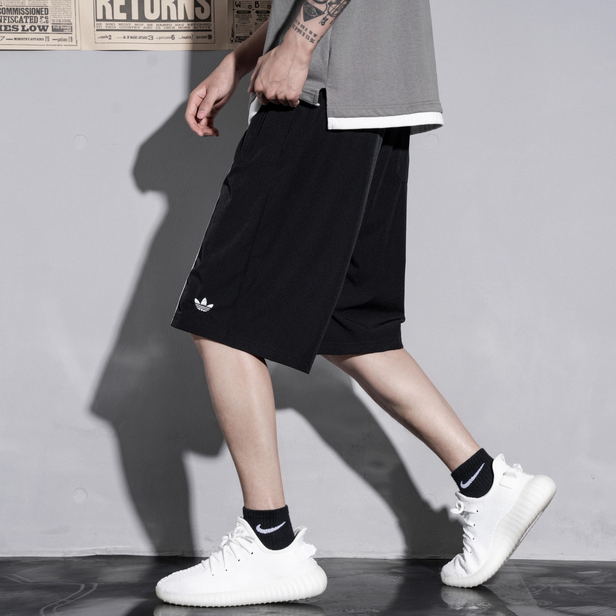 YLD6657#P: Adidasdas Embroidered Exercise Shorts for Couples, Custom Dry Sports Fabric, Adjustable Waist. - 图片 5