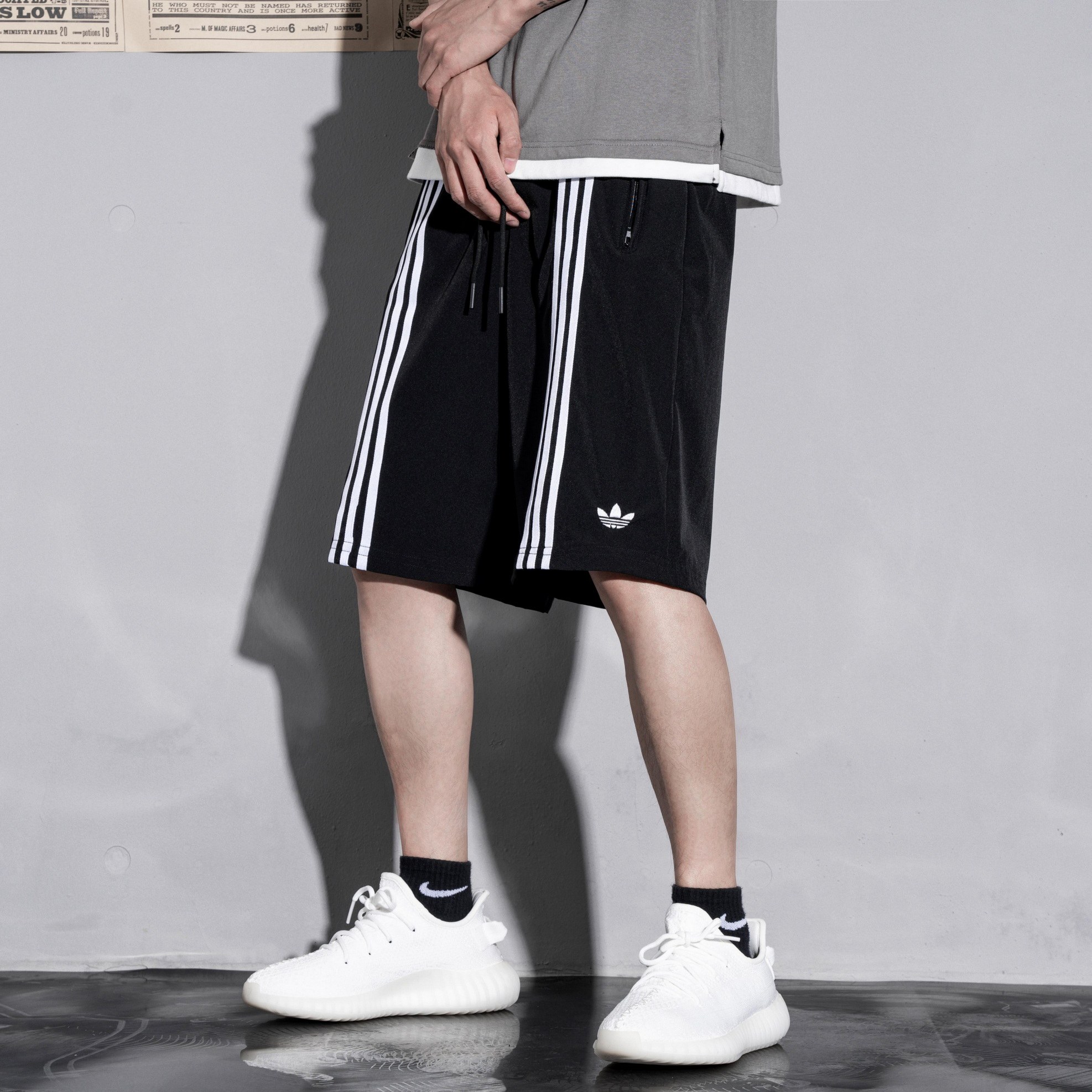 YLD6657#P: Adidasdas Embroidered Exercise Shorts for Couples, Custom Dry Sports Fabric, Adjustable Waist. - 图片 6