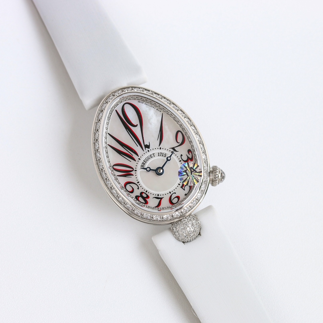 NO:147119,The strongest replica female watch in history produced by TA Elegantly - Breguet Queen of Naples series made a stunning debut, correcting all the shortcomings of the market version, noble and elegant, showing the queen's style!  [Case] ​​The watch size is 33 x 25 mm. The oval case is elegant and elegant, with coin patterns on the outer edge of the case. A total of 117 Swarovski crystals (about 0.99 carats) are inlaid around the bezel and case. [Excellent details] 1. Consistent with the original, the back of the case is marked with precious metal logos, and the effect is clear and neat, highlighting the watch's grade. 2. Dome glass, from the side, not only has a fisheye effect, but also reflects the brilliant light brought by diamonds, and shows the noble bloodline of the watch. 3. In order to achieve the original K gold quality feel, TA debugged the weight of the internal structure of the case, so that the weight is exactly the same as the original. [Watch strap] Silk (lambskin wrapped in silk) strap is as gentle as the skin, and there is also a high-end crocodile leather strap.  .Breguet folding buckle is elegant and exquisite. [Movement] Customized version of Breguet.537/3 core, strict QC throughout the process, accurate and stable performance, dignified and beautiful appearance. Dignified and beautiful, noble and elegant. Produced by TA, it must be a fine product~!  breguet sheepskin crocodile skin19860909TA优雅出品史上最强复刻女表——宝玑那不勒斯皇后系列惊艳登场,修正市场版本的所有不足,高贵典雅,尽显女王风范！【表壳】腕表尺寸小号33 x 25毫米 鹅卵形表壳高雅大气,表壳外缘饰有钱币纹.表圈和表壳周围镶嵌共117颗施华洛水晶（约0.99克拉）.【精彩细节】 1.与原装吻合,在表壳背部均打有贵金属标识,效果清晰工整,彰显腕表档次.2.穹面玻璃,从侧面看不仅有鱼眼效果,还能折射钻石带来的璀璨光芒,更显腕表高贵血统. 3.为了达到原装K金质量的手感,TA调试了表壳内部结构的配重,做到重量与原版如出一辙.【表带】绢丝（小羊皮包裹丝绸）表带如肌肤般温柔,还有高端鳄鱼皮表带 .宝玑式折叠表扣秀雅精巧.【机芯】定制版宝玑.537/3型芯,全程严格QC,性能精准稳定,外观端庄秀丽. 端庄秀丽 高贵典雅 TA出品 必属精品~！,,breguet,sheepskin,crocodile skin,Watch