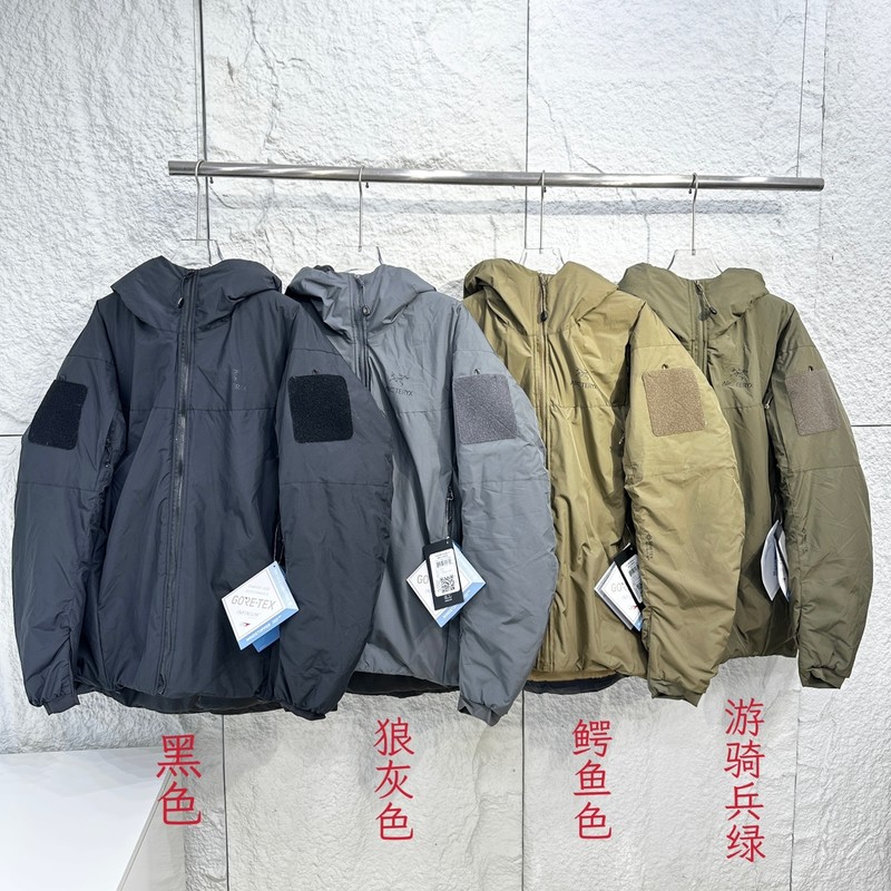 Arc’teryx Clothing Down Jacket Black Green Grey Cotton Hooded Top