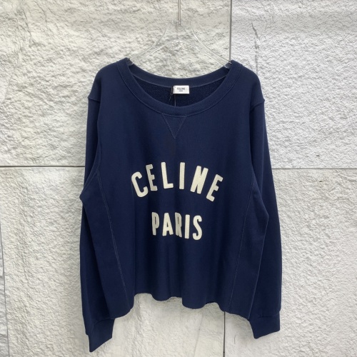 Celine Women's Navy Blue Logo Embroidered Crew Neck Sweatshirt 1 Celine Women's Navy Blue Logo Embroidered Crew Neck Sweatshirt