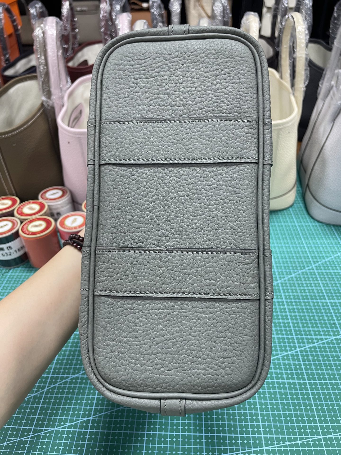 Elegant Mini Garden Party Bag, Almond Green, Premium Leather Tote, 23cm 3 i1749285345484 4372 0 2