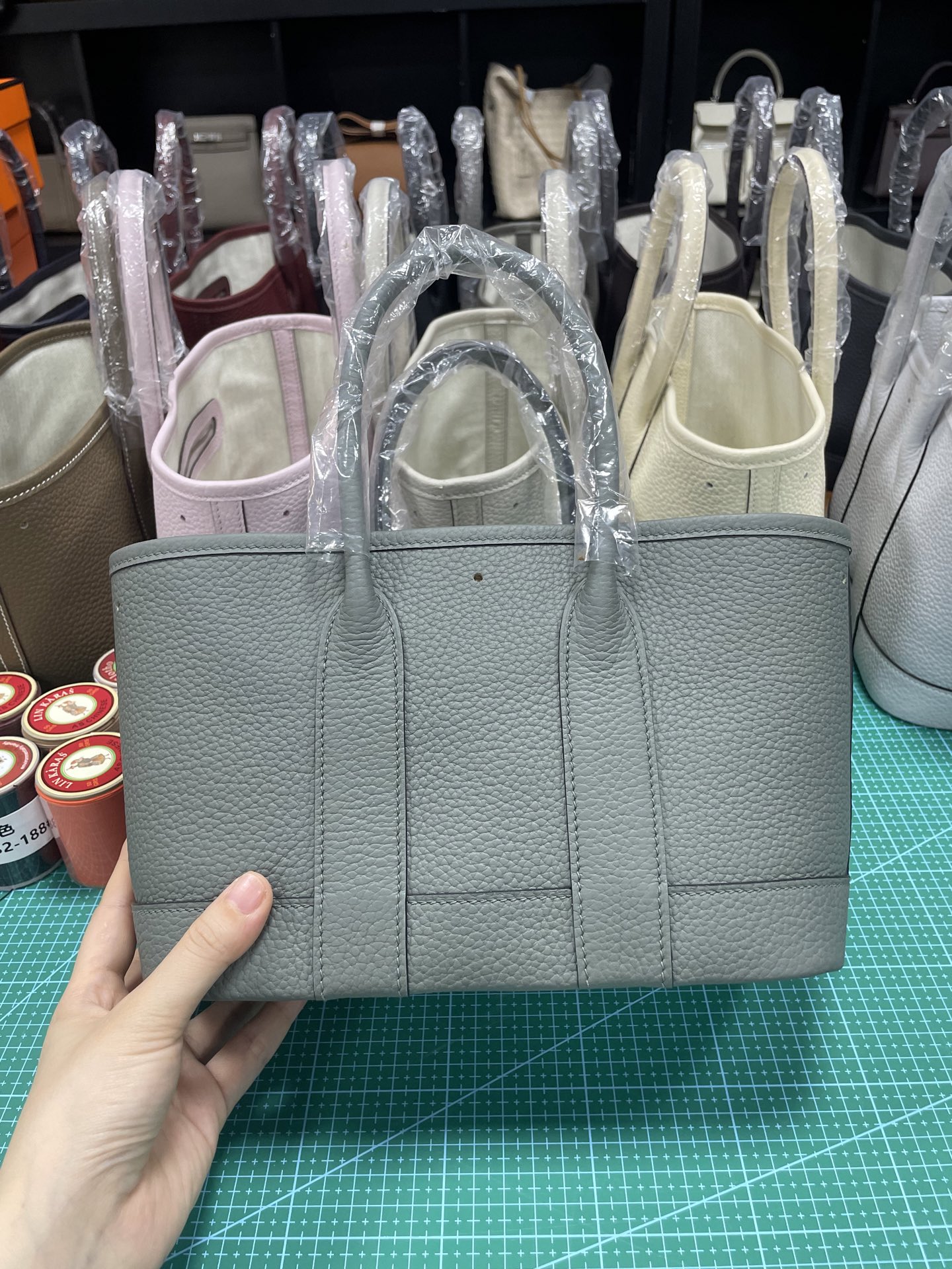 Elegant Mini Garden Party Bag, Almond Green, Premium Leather Tote, 23cm 1 i1749285345485 8657 0 0