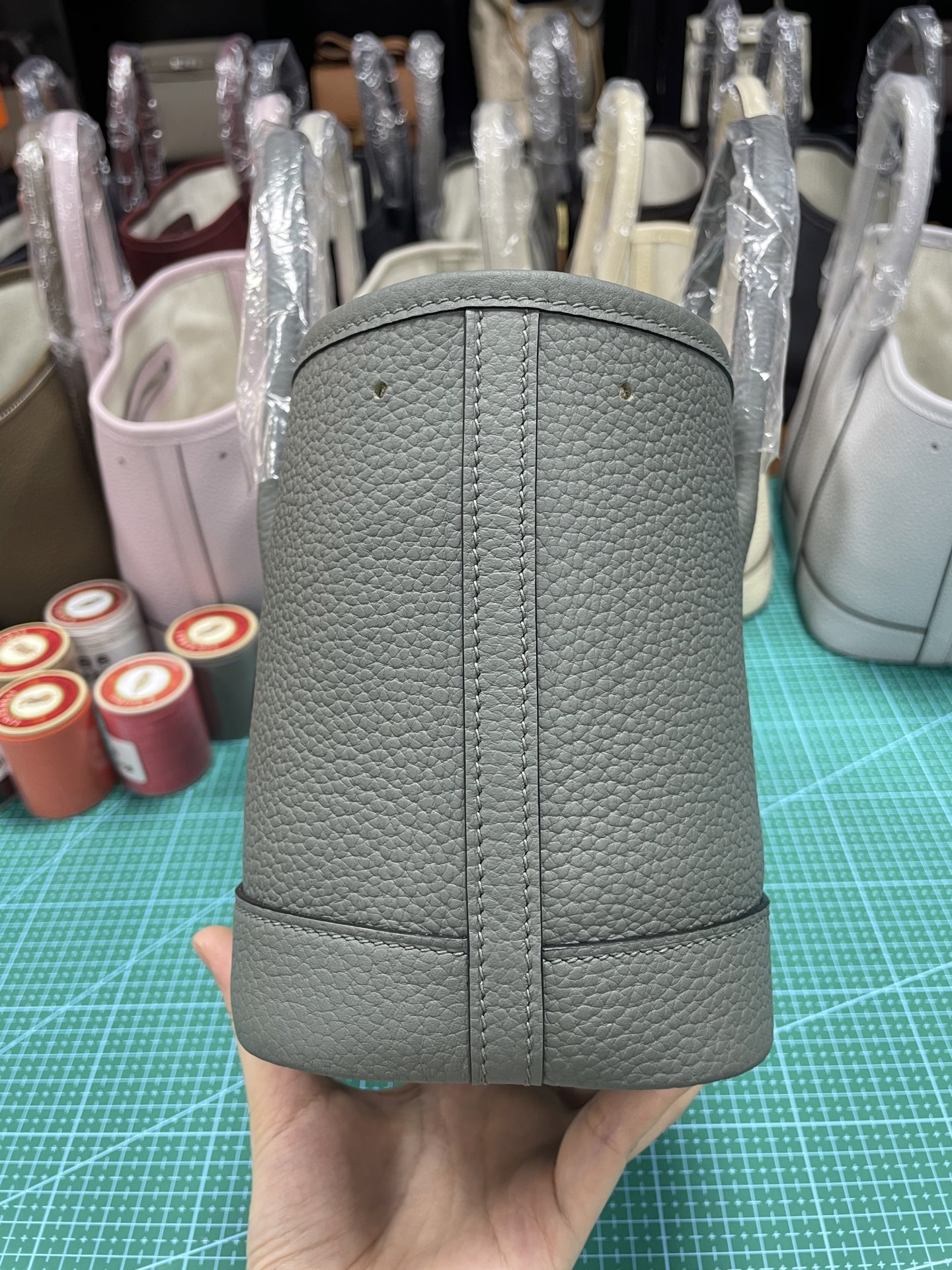 Elegant Mini Garden Party Bag, Almond Green, Premium Leather Tote, 23cm 2 i1749285345614 1760 0 1