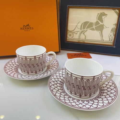 Hermes H Deco Coffee Cups and Saucers Set of 2, 160 ml Porcelain 1 Hermes H Deco Coffee Cups and Saucers Set of 2, 160 ml Porcelain