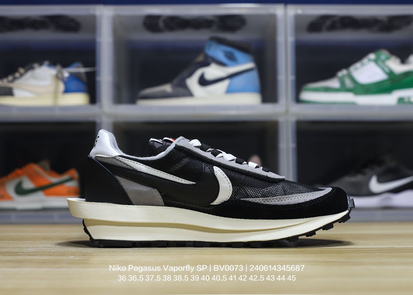 Nike/耐克 正确3D打印效果重影钩子,中底嵌入超轻发泡EVA缓震材质,双层进口无味切片打磨组合鞋底❗重磅来袭,日式解构美学联名Sacai x Nike Pegasus Vaporfly SP改良华夫马拉松解构设计前卫变形三层底休闲慢跑鞋 BV0073 类型:男女鞋 编码:240614345.687