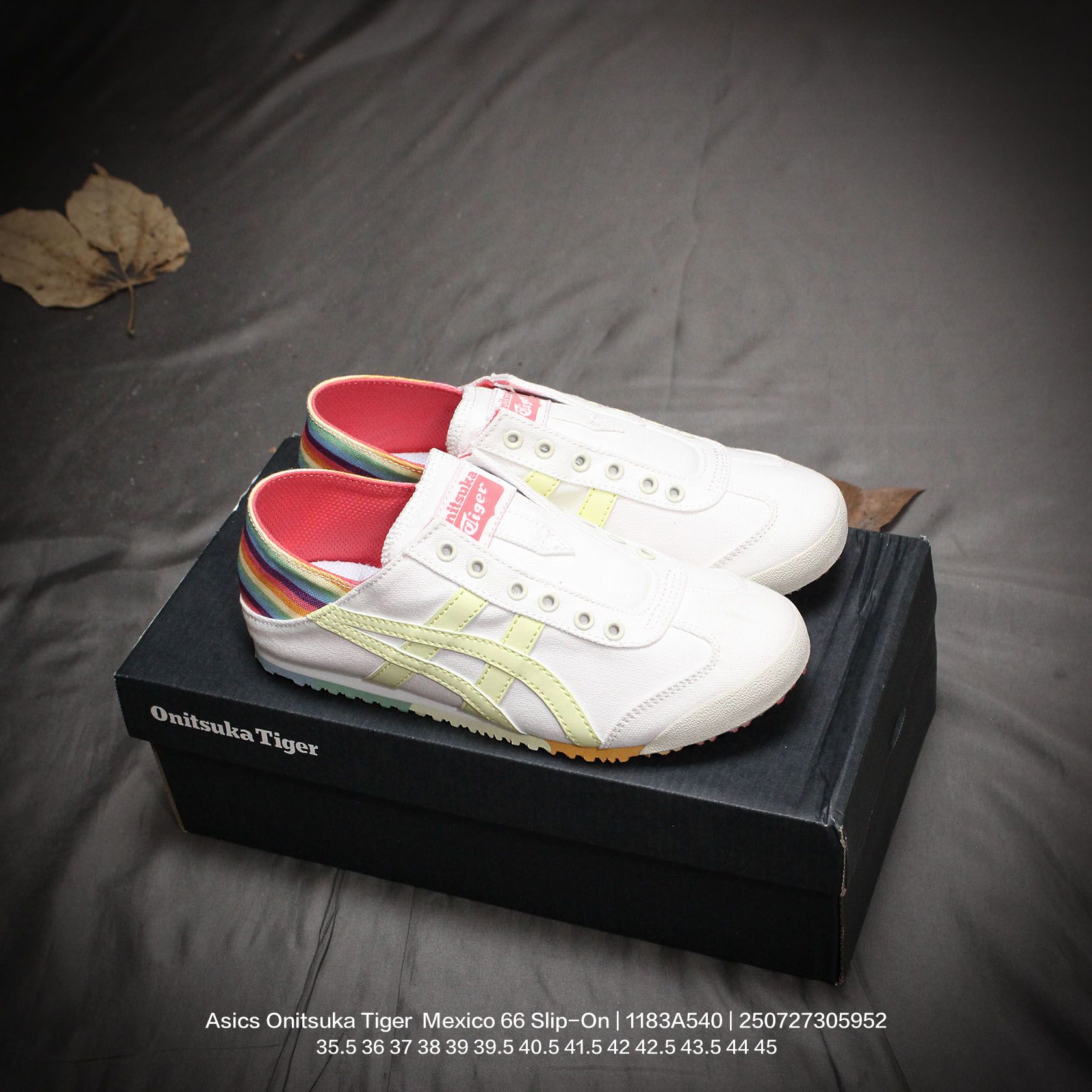 🈴💰90
Asics/亚瑟士 原楦原纸版开发，超国标含胶率耐磨防滑RB大底❗️日产经典老牌-鬼塚虎/Onitsuka Tiger  Mexico 66 Slip-On 墨西哥一脚蹬松紧带系列复古经典百搭休闲帆布慢跑鞋 1183A540

类型：男女鞋
码数：35.5 36 37 38 39 39.5 40.5 41.5 42 42.5 43.5 44 45
编码：250727305.952