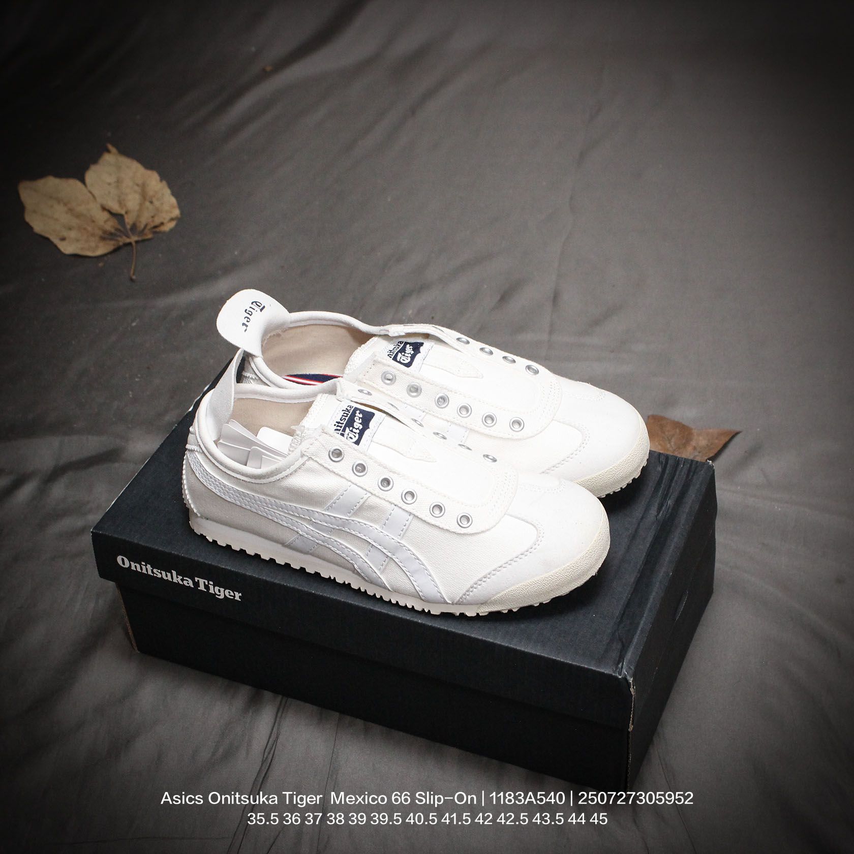 🈴💰90
Asics/亚瑟士 原楦原纸版开发，超国标含胶率耐磨防滑RB大底❗️日产经典老牌-鬼塚虎/Onitsuka Tiger  Mexico 66 Slip-On 墨西哥一脚蹬松紧带系列复古经典百搭休闲帆布慢跑鞋 1183A540

类型：男女鞋
码数：35.5 36 37 38 39 39.5 40.5 41.5 42 42.5 43.5 44 45
编码：250727305.952