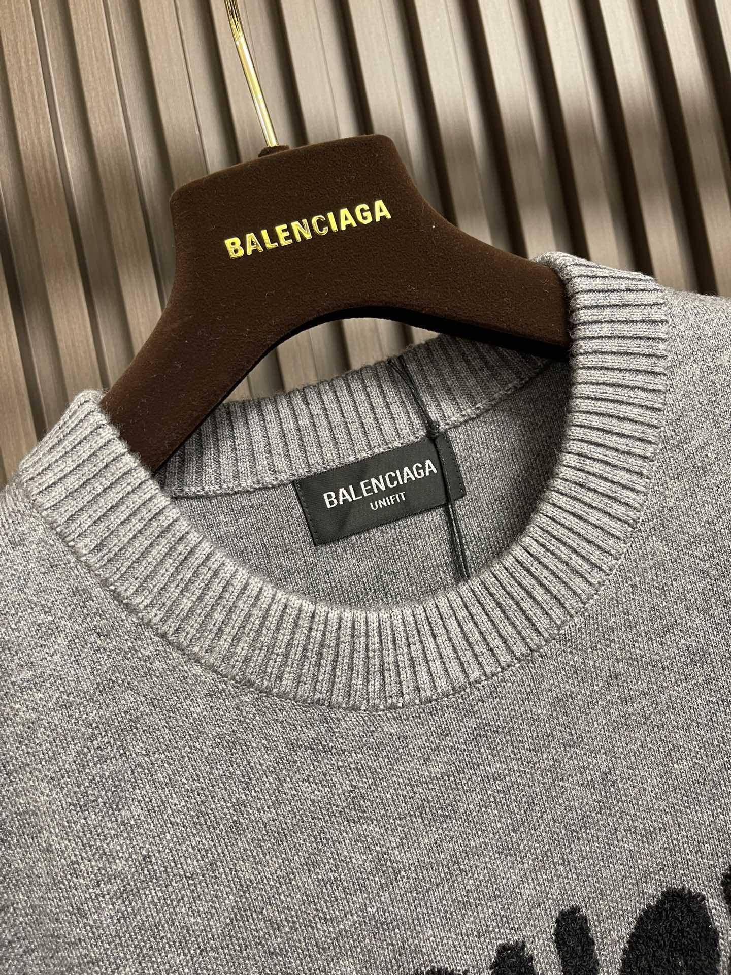 Balenciaga巴黎世家2024SS秋冬新款胸前logo圆领毛衣订制水洗标380克大毛圈面料全套辅料