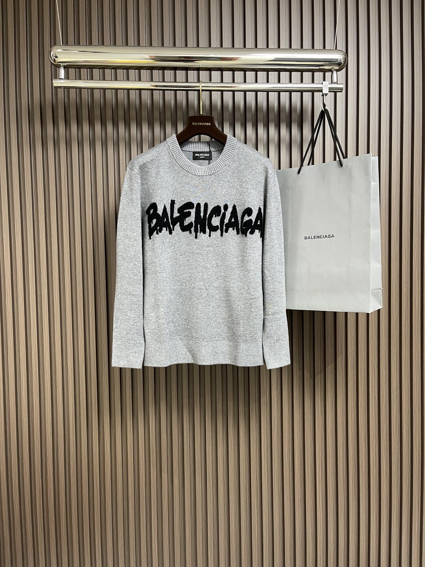 Balenciaga巴黎世家2024SS秋冬新款胸前logo圆领毛衣订制水洗标380克大毛圈面料全套辅料